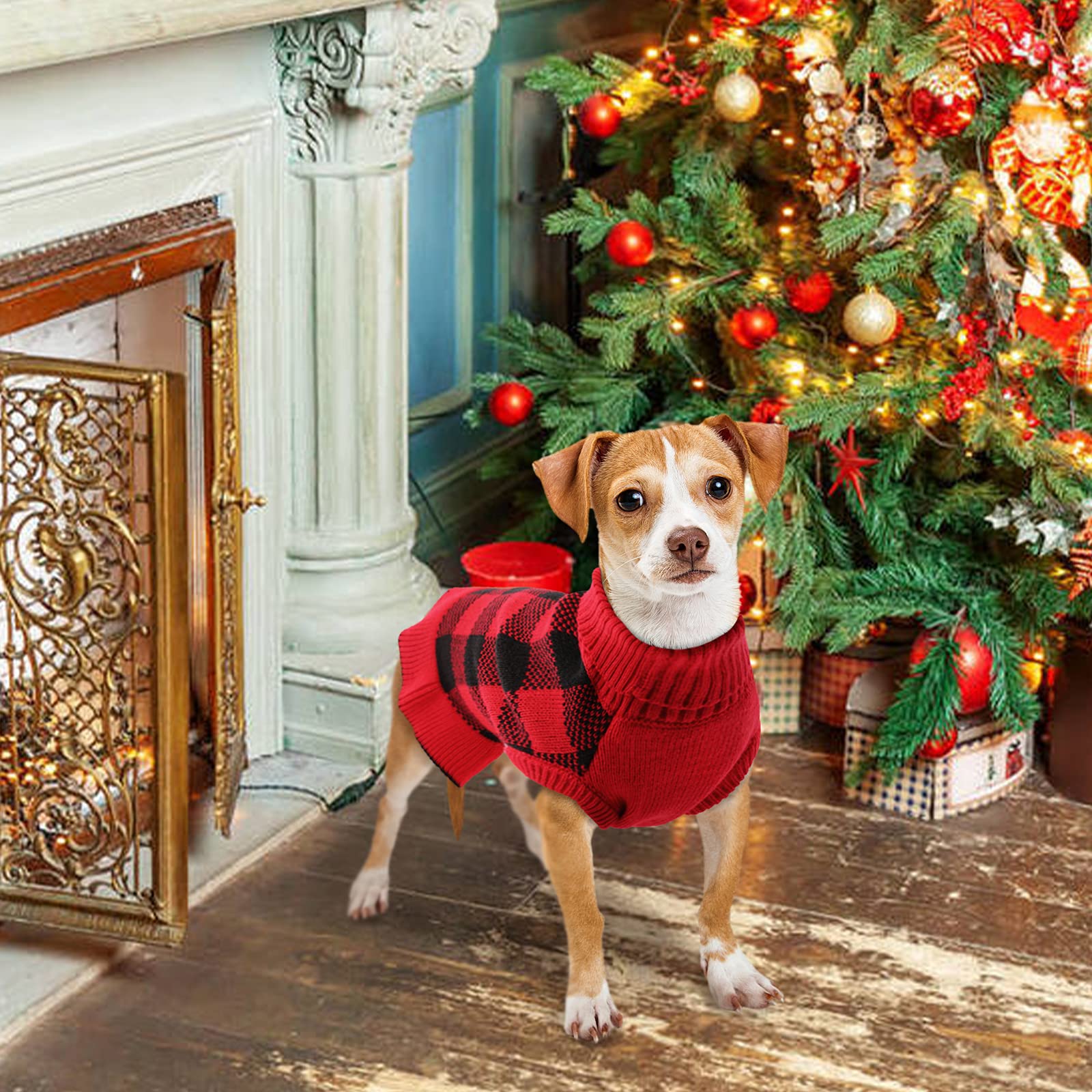 QBLEEV Small Dog Sweaters - Warm Winter Puppy Pullover with Turtleneck & Leash Hole | Cozy Christmas Pet Clothes for Small Dogs (XS) | Perfect for Holiday Photos, Winter Walks & Indoor Comfort
