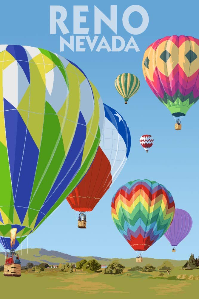 Reno Nevada Hot Air Balloons - 12x18 Hand Signed Print Wall Art Poster, Home & Office Decor - Perfect for Living Room, Bedroom, or Gift