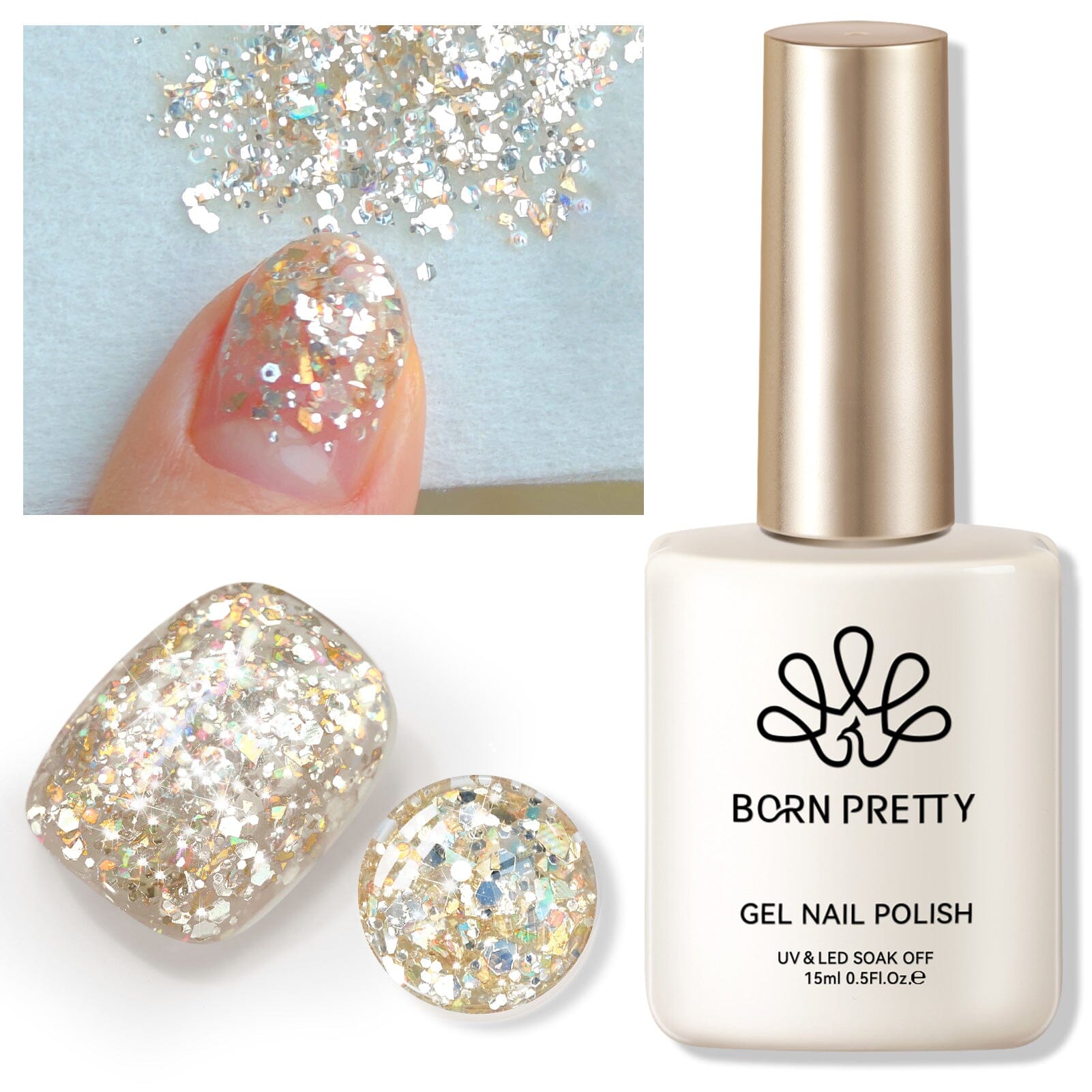 Gold Glitter Gel Polish with Colorful Sequins - SG06 Sparkle Fly 15ml Nail Art for Parties, Weddings & Special Occasions