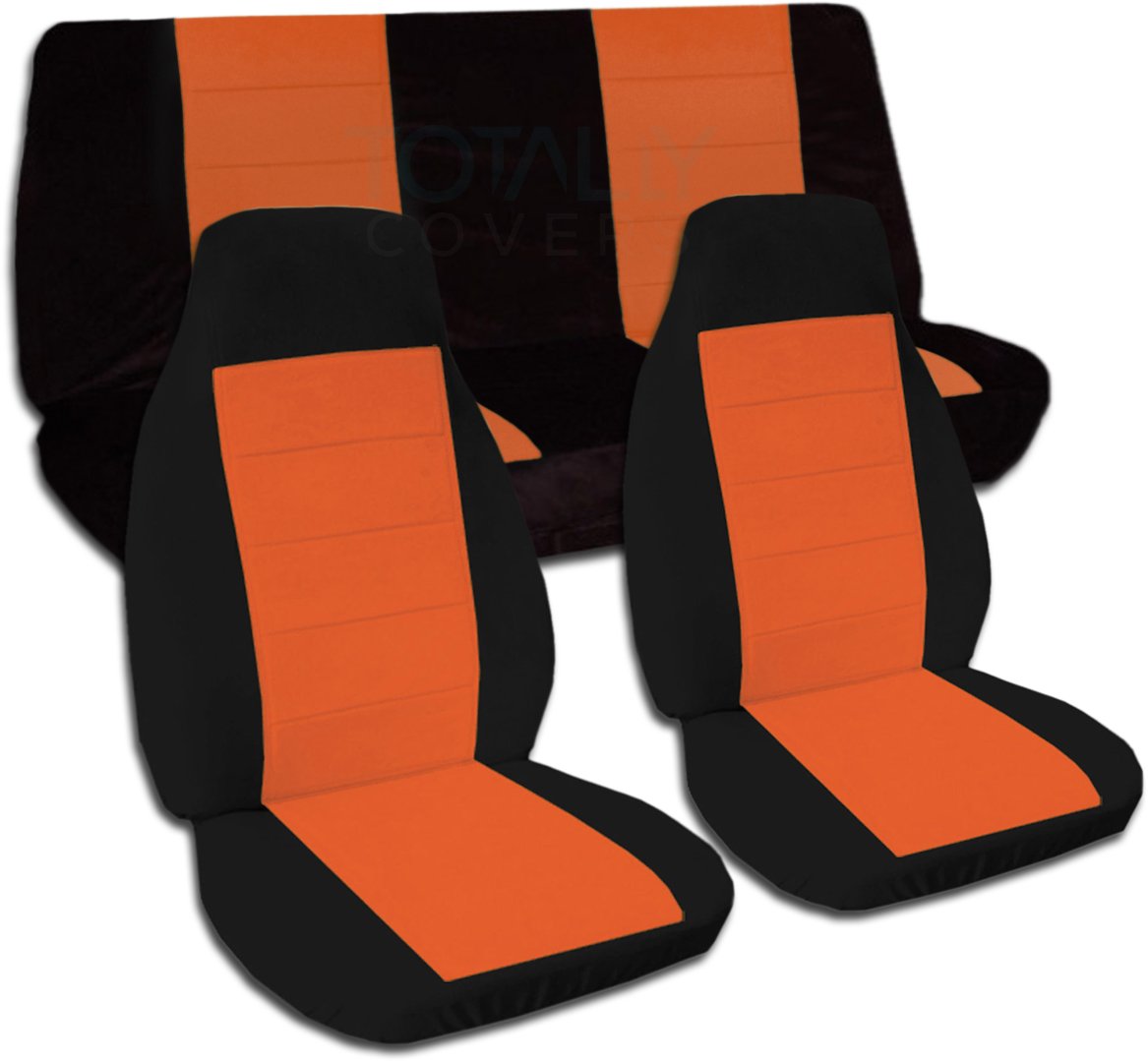 1987-1995 Jeep Wrangler YJ Two-Tone Seat Covers Full Set - Black & Orange (21 Color Options) | Front & Rear Bench Covers for 2-Door Models | Durable Protection for Off-Road Adventures & Daily Driving