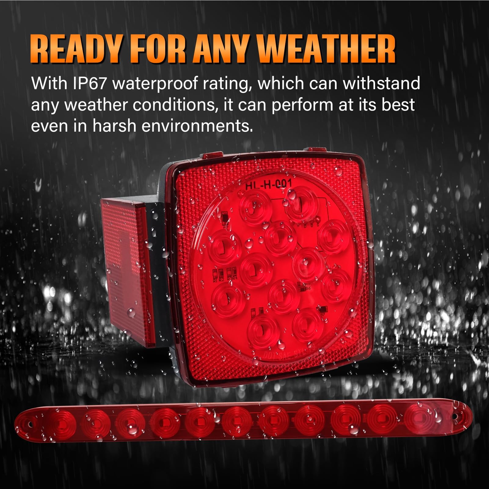 Complete LED Trailer Light Kit - Super Bright Submersible Boat Lights with Square Tail Lights, Marker Lights & Brake Light Bar | Waterproof Wiring Harness Included | Perfect for Trailers, Trucks, RVs & Marine Applications | Enhance Nighttime Visibility & Safety on Roads or Waterways