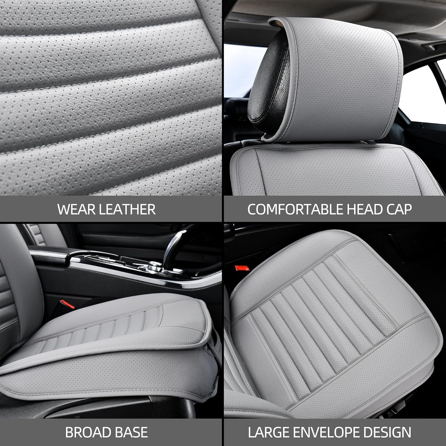 Premium Universal Leather Car Seat Covers Full Set - Luxury Car Seat Protectors for Cars, SUVs, Trucks & Vans - Durable Interior Accessories (Gray) | Perfect for Daily Commute, Road Trips & Family Travel