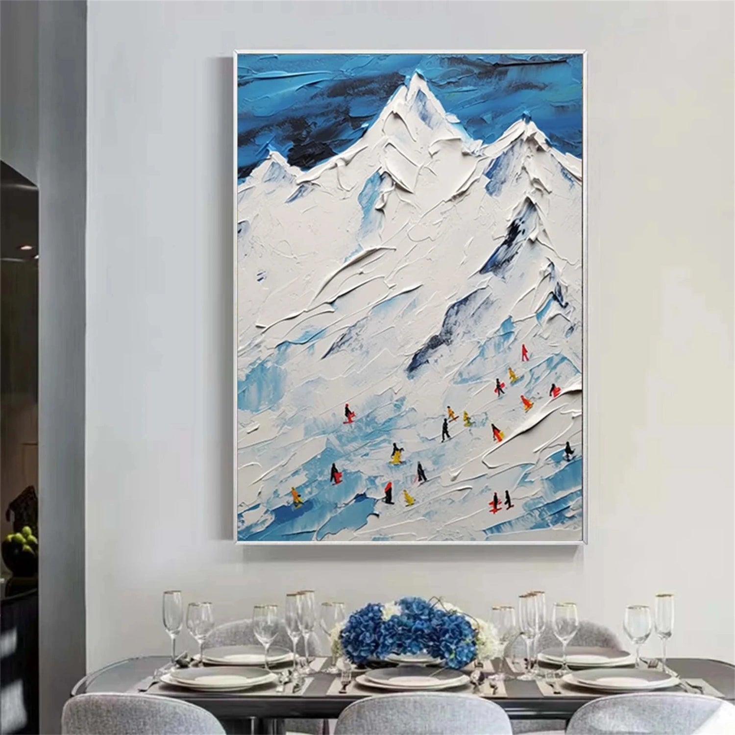 SP034 Textured Skiing Sport Art Painting Canvas - Perfect for Home Decor, Office Wall Art & Winter Sports Enthusiasts