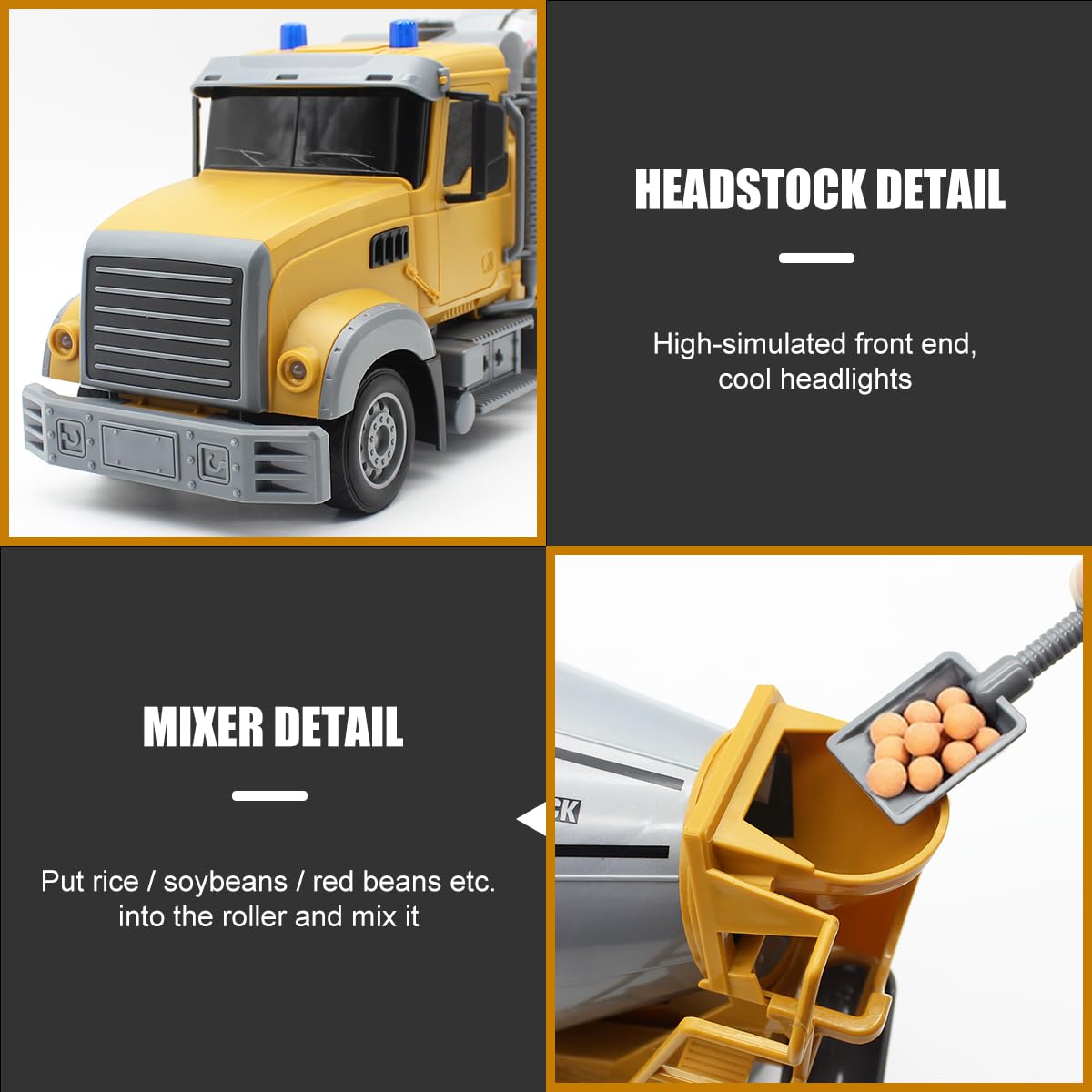Fistone 1:24 Scale RC Cement Mixer Truck Toy - 6 Channel Remote Control Construction Vehicle with Lights & 360° Rotation - Rechargeable Electric Toy for Kids | Perfect for Construction Play, Birthday Gifts & STEM Learning