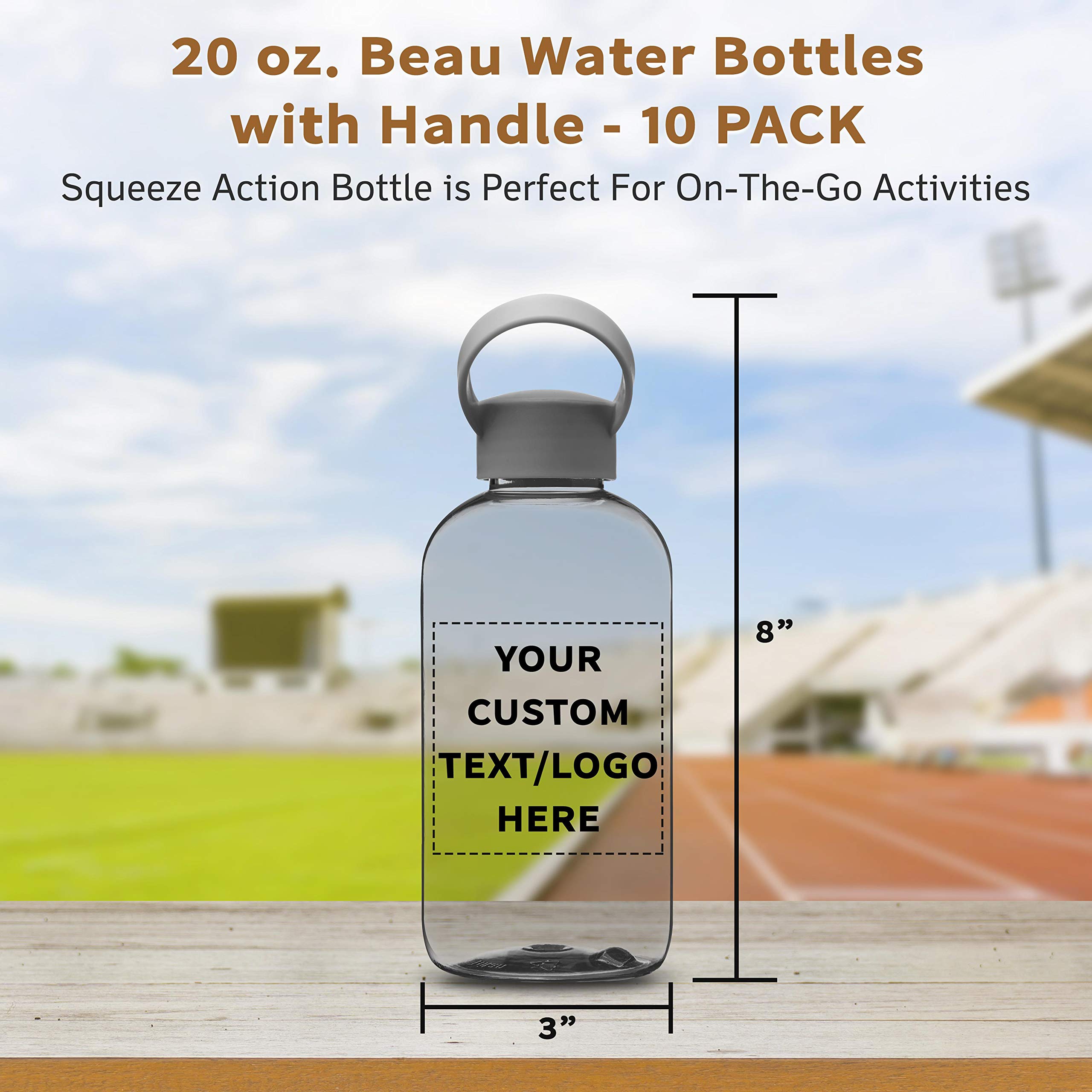 10 Pack 20oz Customizable Water Bottles with Handle - Personalized Text & Logo - Flexi-Grip Plastic Drinkware - Ideal for Sports, Gym, Outdoor Activities & Corporate Gifts
