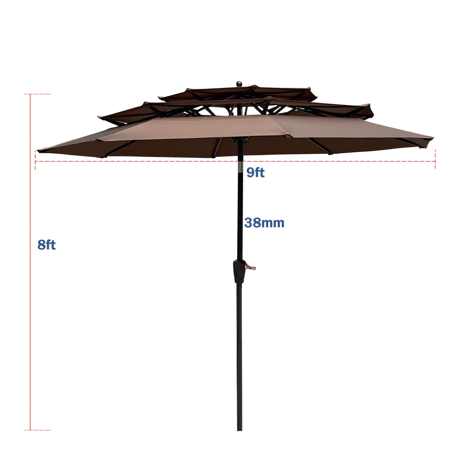 9Ft 3-Tier Outdoor Patio Umbrella with Crank & Tilt - Heavy Duty Market Table Sunshade with Wind Vents for Garden, Deck, Backyard, Pool - Perfect for Outdoor Dining, Lounging & Swimming Pool Shade