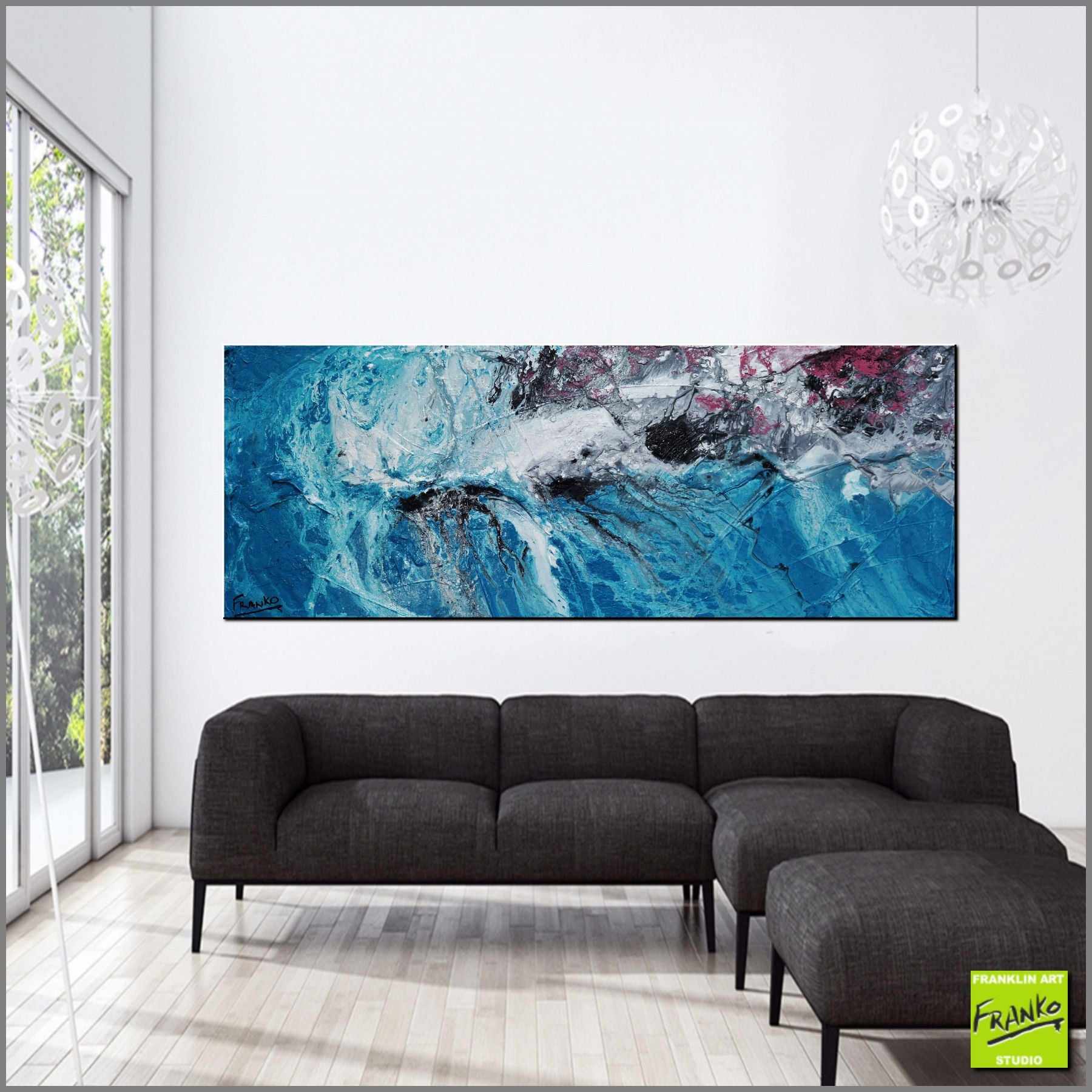 160cm x 60cm Teal Textured Abstract Canvas Painting - Modern Wall Art for Living Room, Bedroom & Office Decor