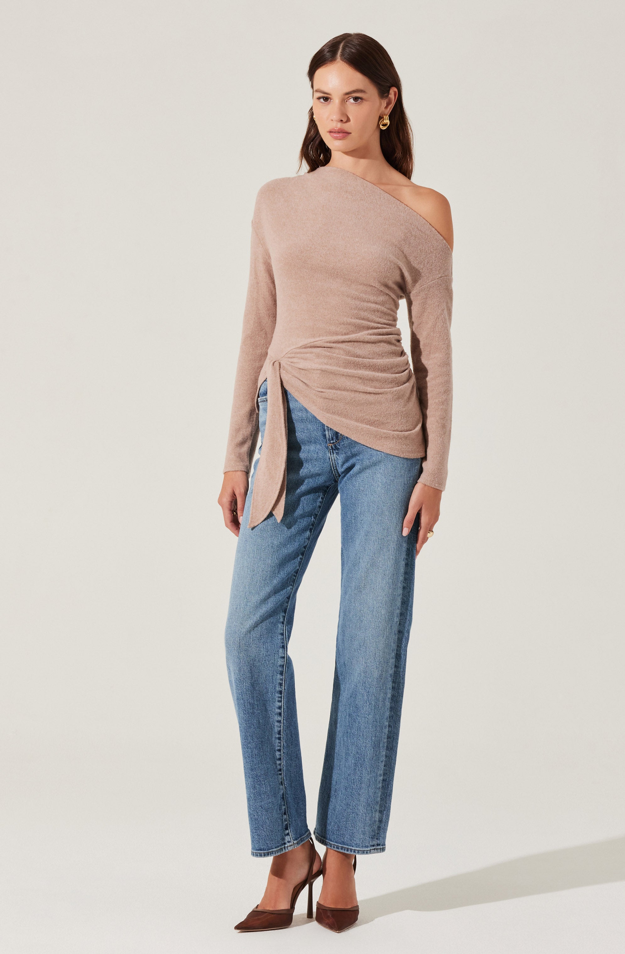 Asymmetrical Off Shoulder Tie Knit Top for Women - Trendy Summer Casual Blouse - Perfect for Date Night, Beach Outings & Vacation Wear