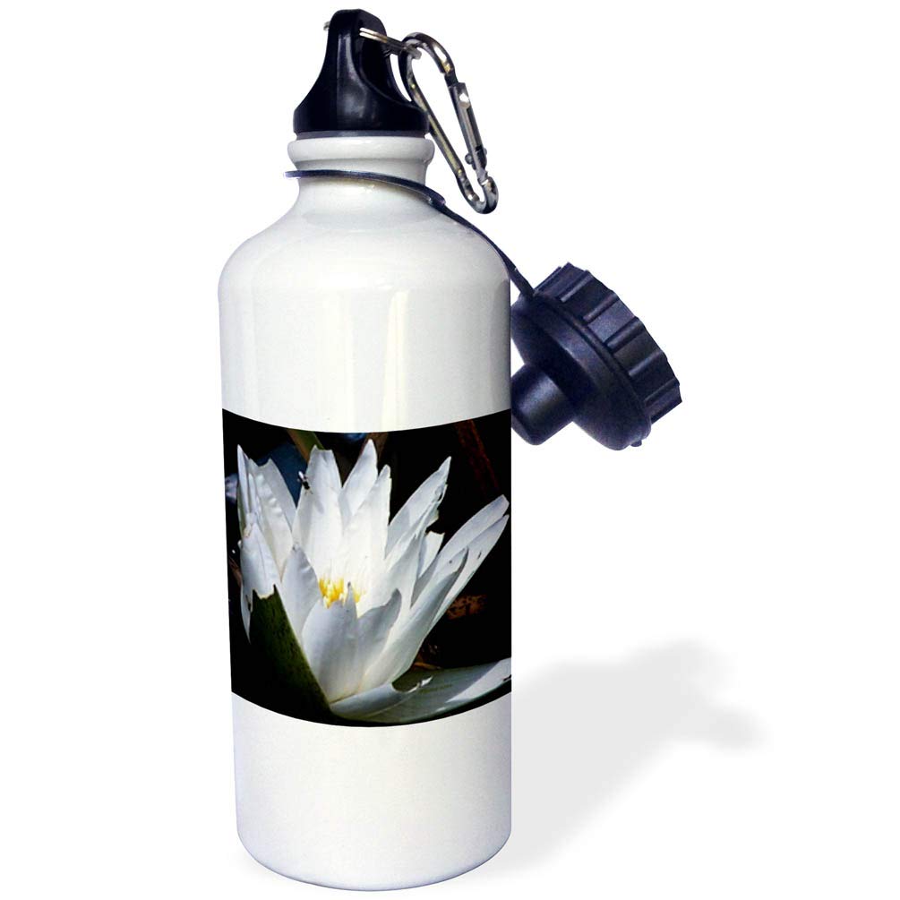 3D Rose White Lily Flower Sports Water Bottle - 21 oz Insulated Stainless Steel Gym Bottle for Running, Hiking & Workouts - Leakproof & BPA-Free (White)