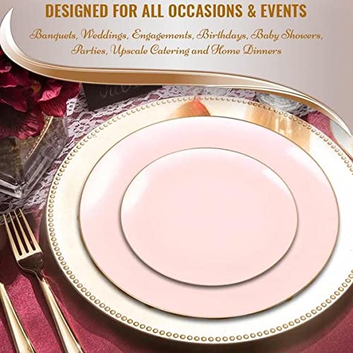 Eco-Friendly Disposable Plastic Plates with Elegant Rim Design - Bulk Round Dinnerware Set for Wedding, Birthday Party, Picnic & Special Events (Pink & Gold, 120-Piece Combo) - Perfect for Outdoor Gatherings, Catering & Home Entertaining