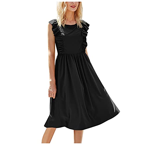 Retro Plus Size Loose Maxi Dress - Women's Sleeveless Solid Color Ruffle Neck Sundress | Perfect for Beach Vacations, Summer Outings & Casual Wear