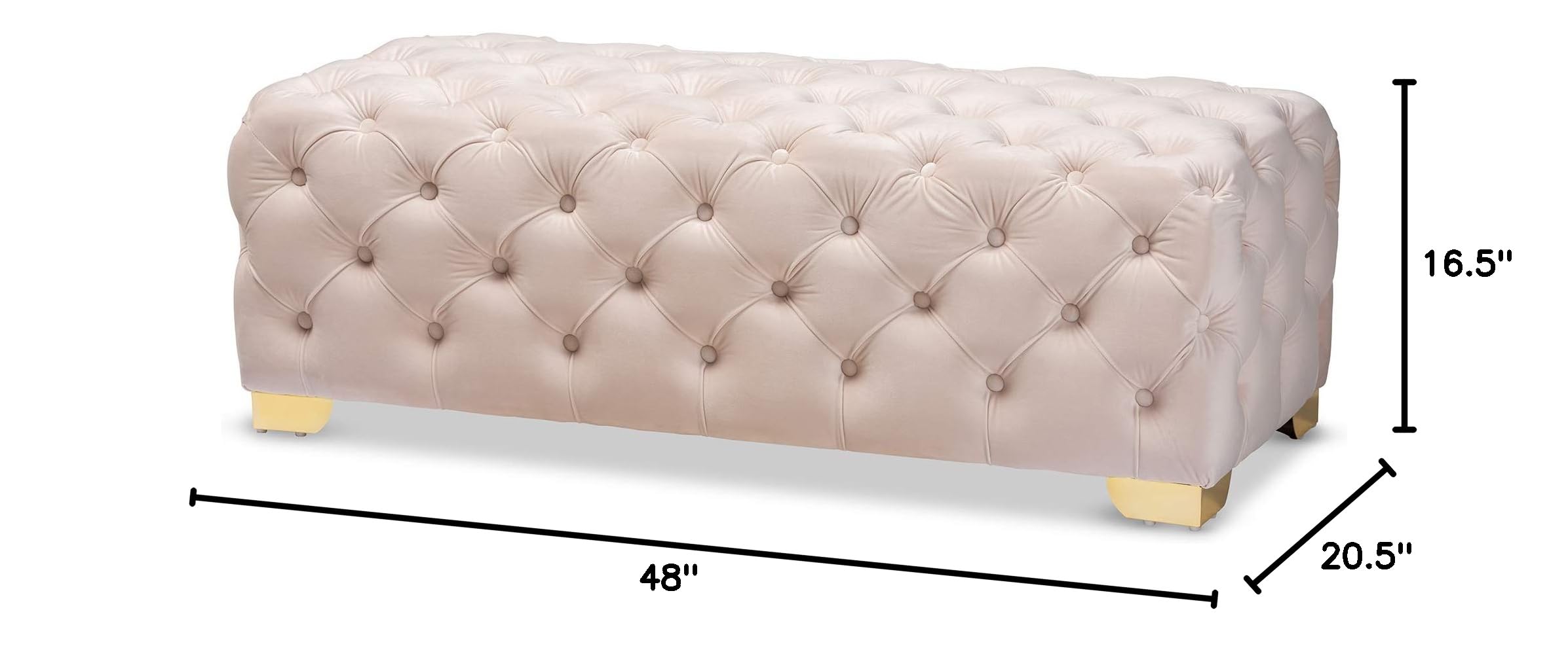 Baxton Studio Light Beige/Gold Ottoman with Storage - Modern Tufted Footrest Stool for Living Room, Bedroom & Office - Versatile Home Decor Accent Piece