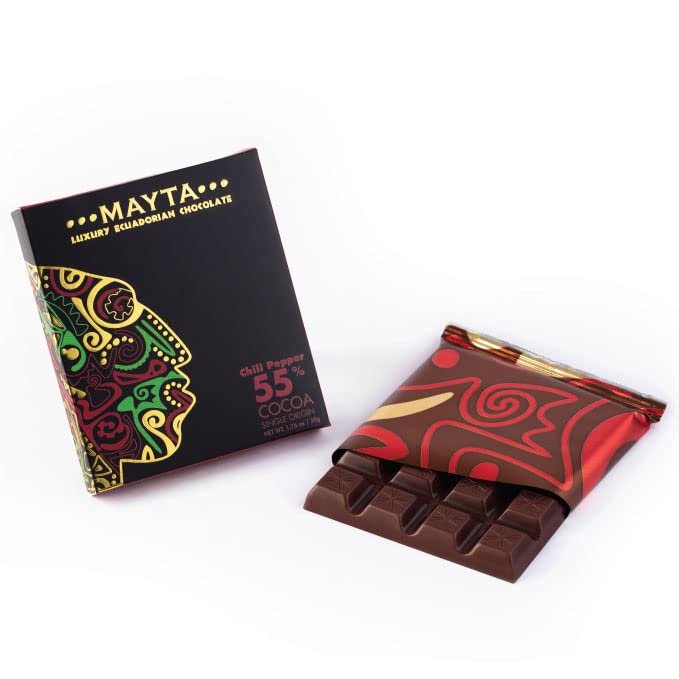 Mayta Gourmet Dark Chocolate Bars 55% Cacao with Chili & Exotic Fruits - Premium Ecuadorian Fine Aroma Cocoa - 12 Pack (50g Each, 600g Total) - Perfect for Gifts, Desserts & Gourmet Snacking