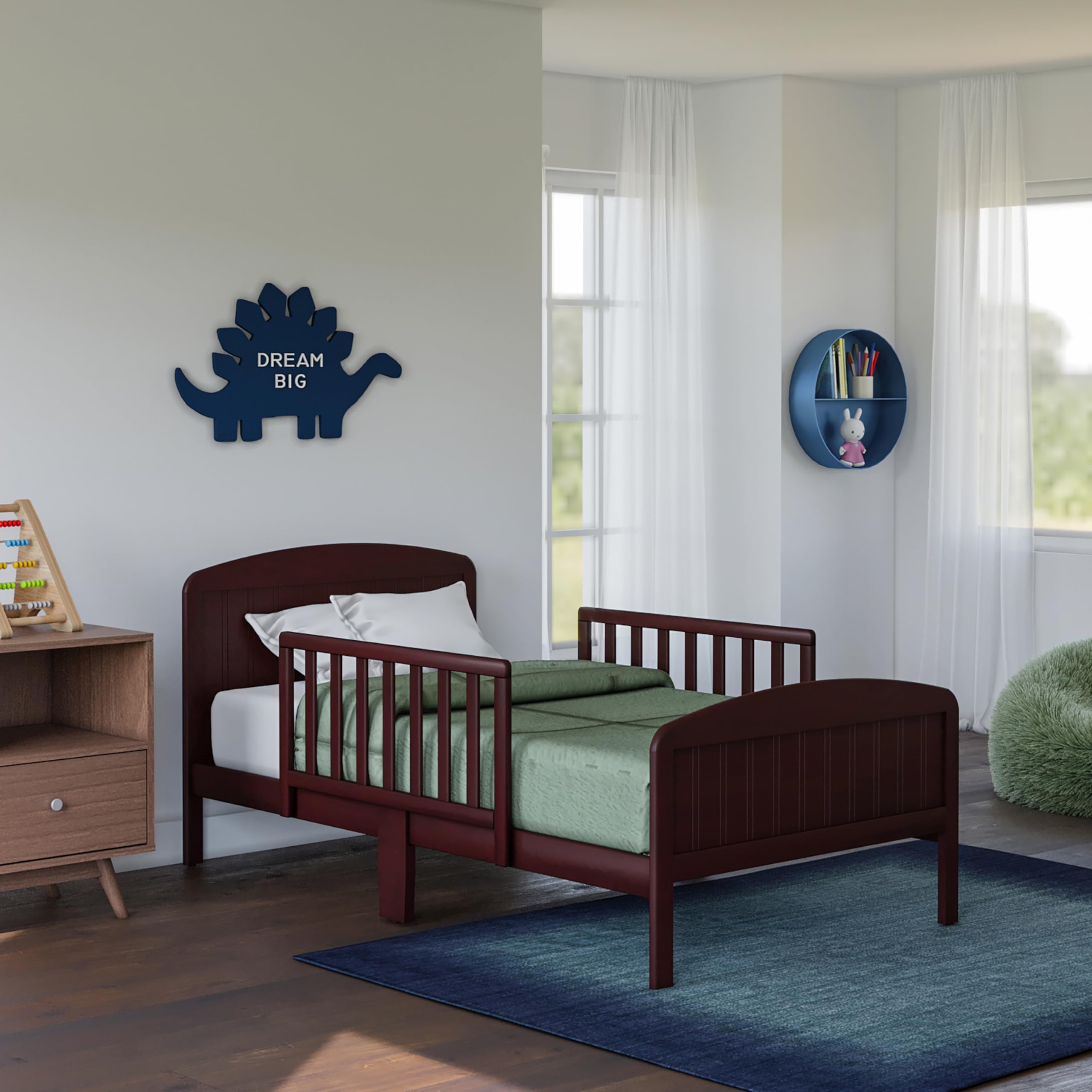 Harrisburg Solid Wood Toddler Bed with Side Rails & 2 Safety Guards - Modern Low Profile Transitional Bed for Kids - Fits Crib Mattress - Espresso Finish - Perfect for Nursery, Daycare or First Big Kid Bedroom