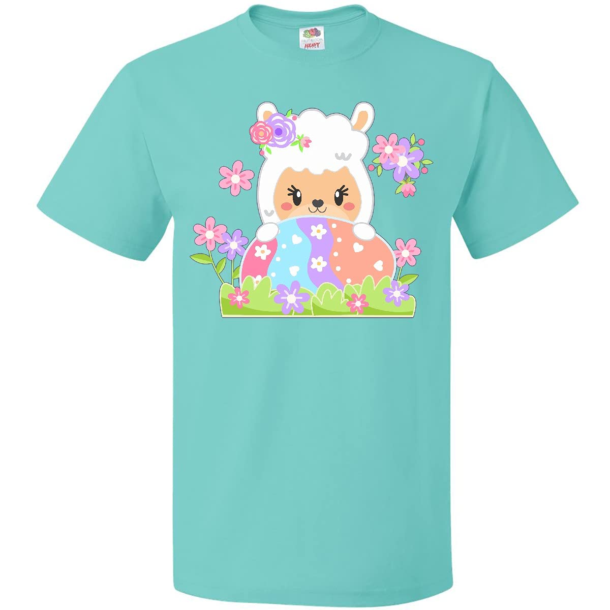 Inktastic Cute Easter Llama with Spring Flowers and Egg Graphic T-Shirt - Fun Holiday Outfit for Easter Celebrations, Spring Parties & Casual Wear