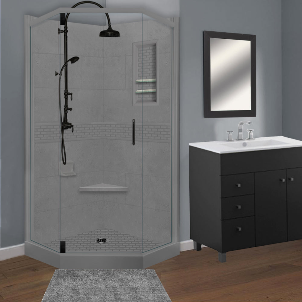 Neo Angle Wet Cement Sistine Stone & Classic Stone Accent DIY Shower Remodel Kit - Waterproof Bathroom Tile Backsplash for Modern Home Renovation