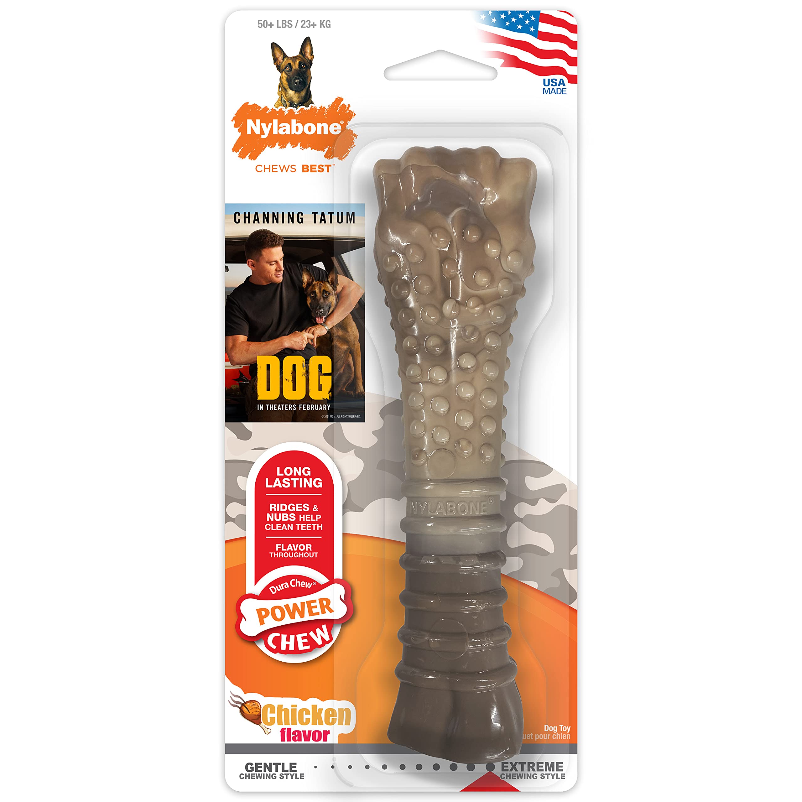 Nylabone Power Chew Camo Dog Toy - Durable Chew Toys for Aggressive Chewers & Large Breed Dogs (50+ lbs) - Indestructible Chicken Flavor Dog Bone for Extra Large Dogs - Perfect for Playtime, Training & Dental Health