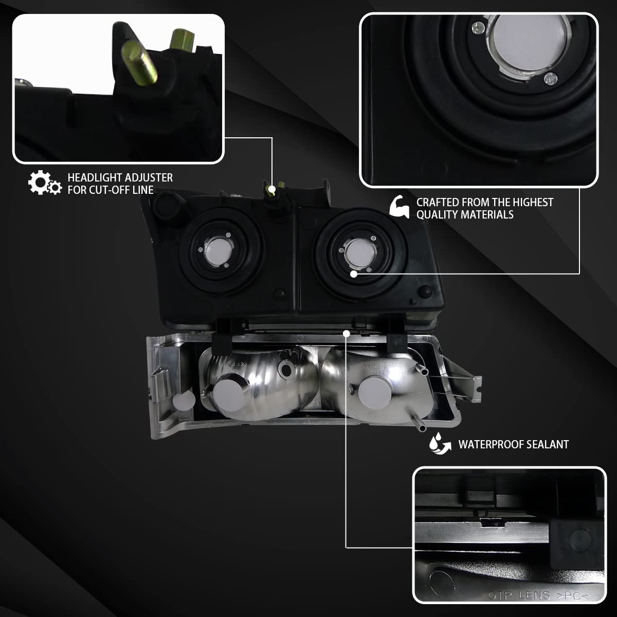 AUTOZENSATION Smoke Headlight & Bumper Light Kit for 2003-2007 Chevy Silverado & 2003-2006 Avalanche - Clear Reflector Pair (Left & Right) - Upgrade Your Truck's Style for Night Driving & Off-Road Adventures