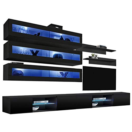 Modern Wall-Mounted TV Stand with Storage Shelves & LED Lights - 33