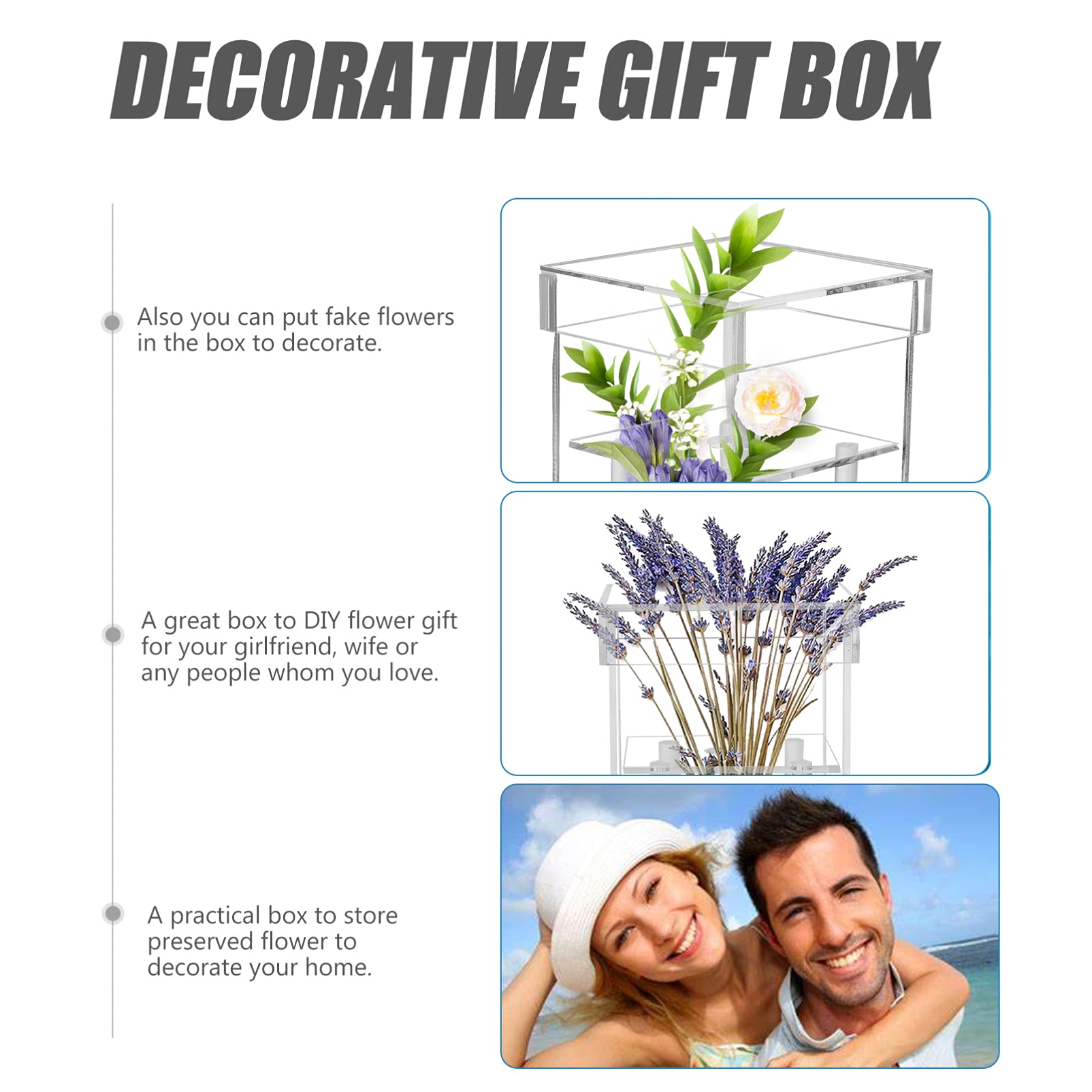 Hemoton Acrylic Flower Box for Desktop Decor & Gifts