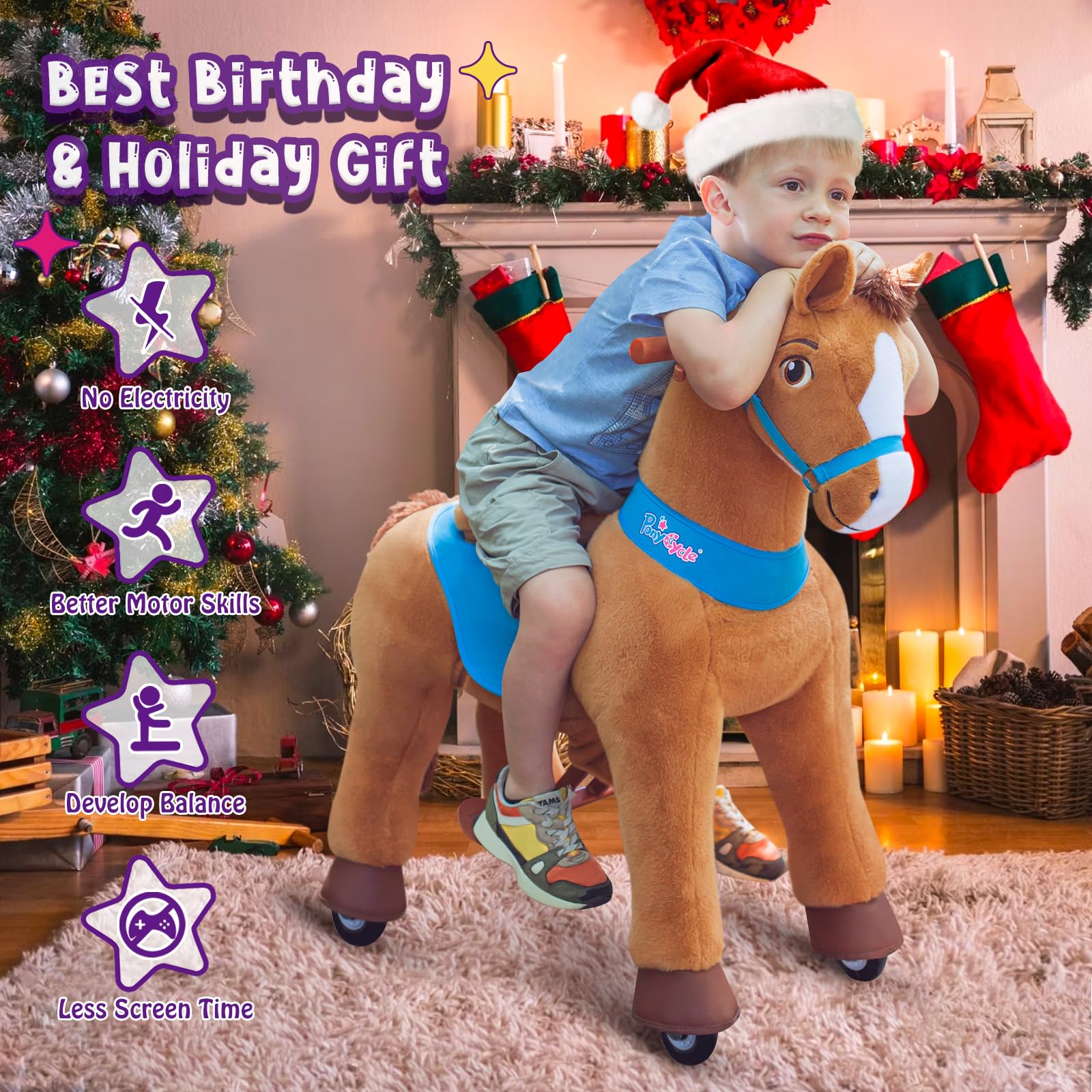 Pony Cycle Ride-On Rocking Horse Toy for Kids Age 4-8 | No Battery Needed | Plush Brown Animal Riding Toy (Model E437) - Perfect for Indoor Play, Outdoor Adventures & Imaginative Playtime