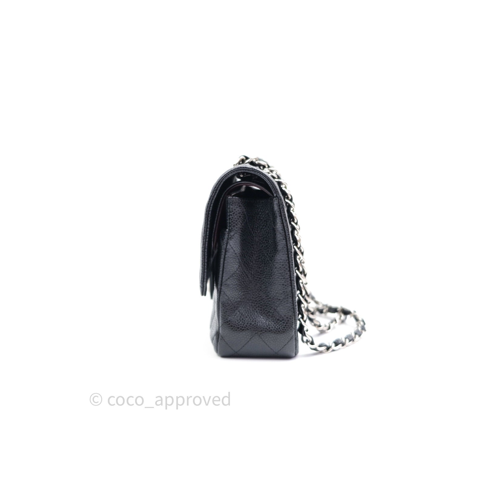 Chanel Classic Double Flap Bag M/L Size Black Caviar Leather with Silver Hardware - Luxury Designer Handbag for Women, Perfect for Work, Evening Events & Special Occasions