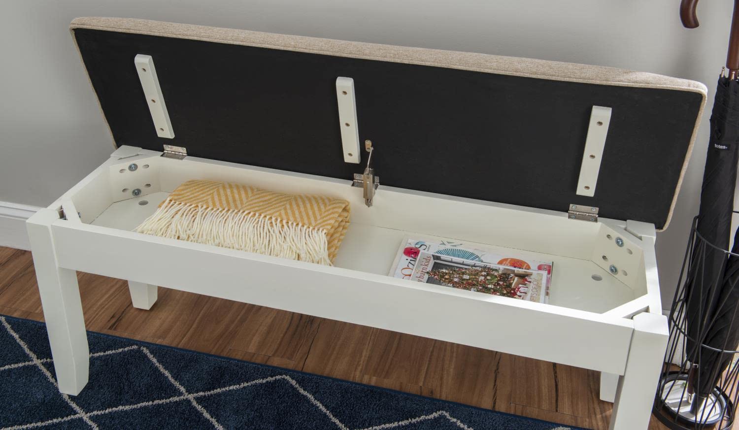 Jane Padded Seat Storage Bench - Upholstered Entryway Bench with Hidden Storage for Shoes & Blankets - Perfect for Living Room, Bedroom, or Hallway Organization