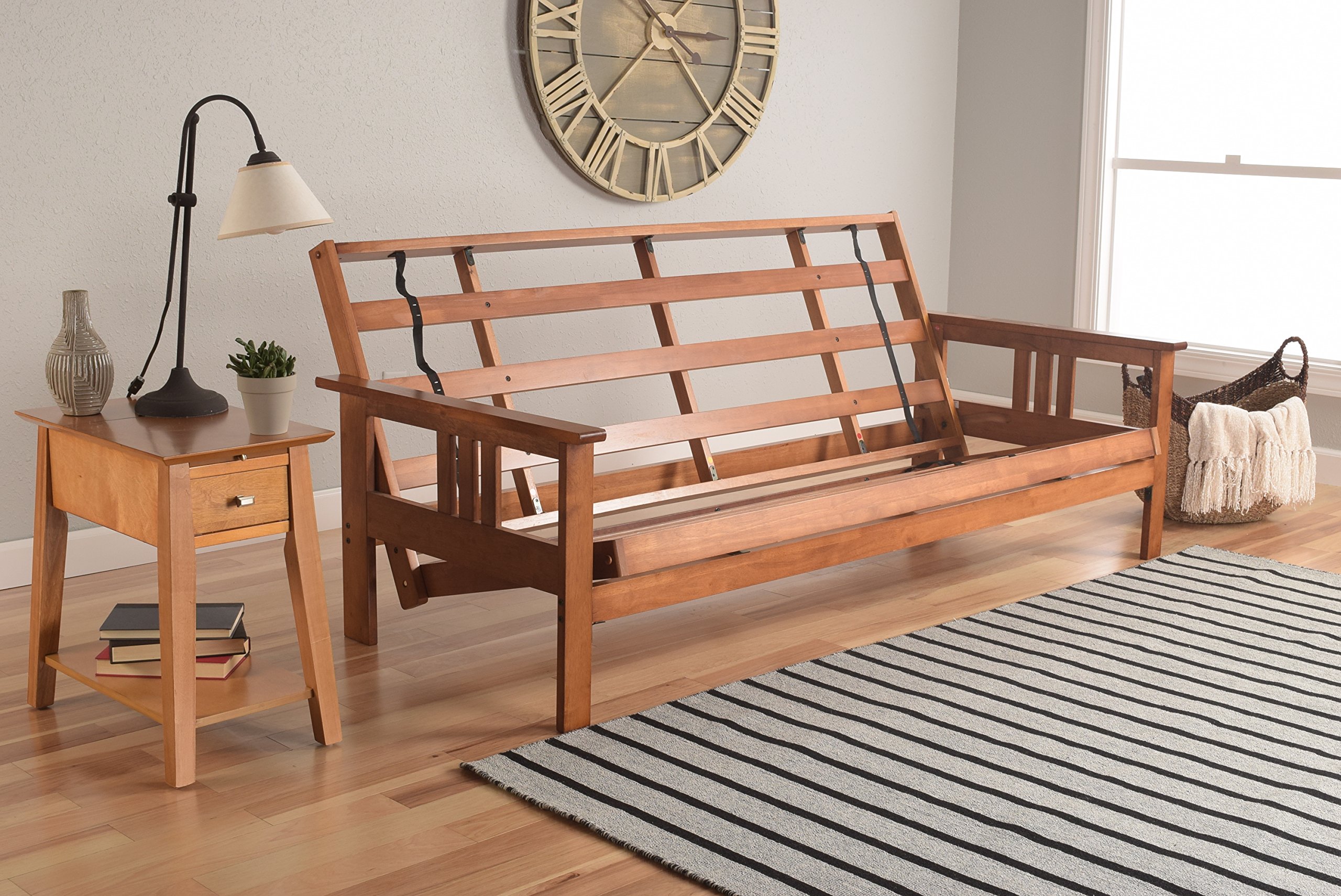 Kodiak Furniture Monterey Full Size Futon Set with Barbados Finish - Linen Charcoal Sofa Bed for Living Room, Guest Room & Small Spaces