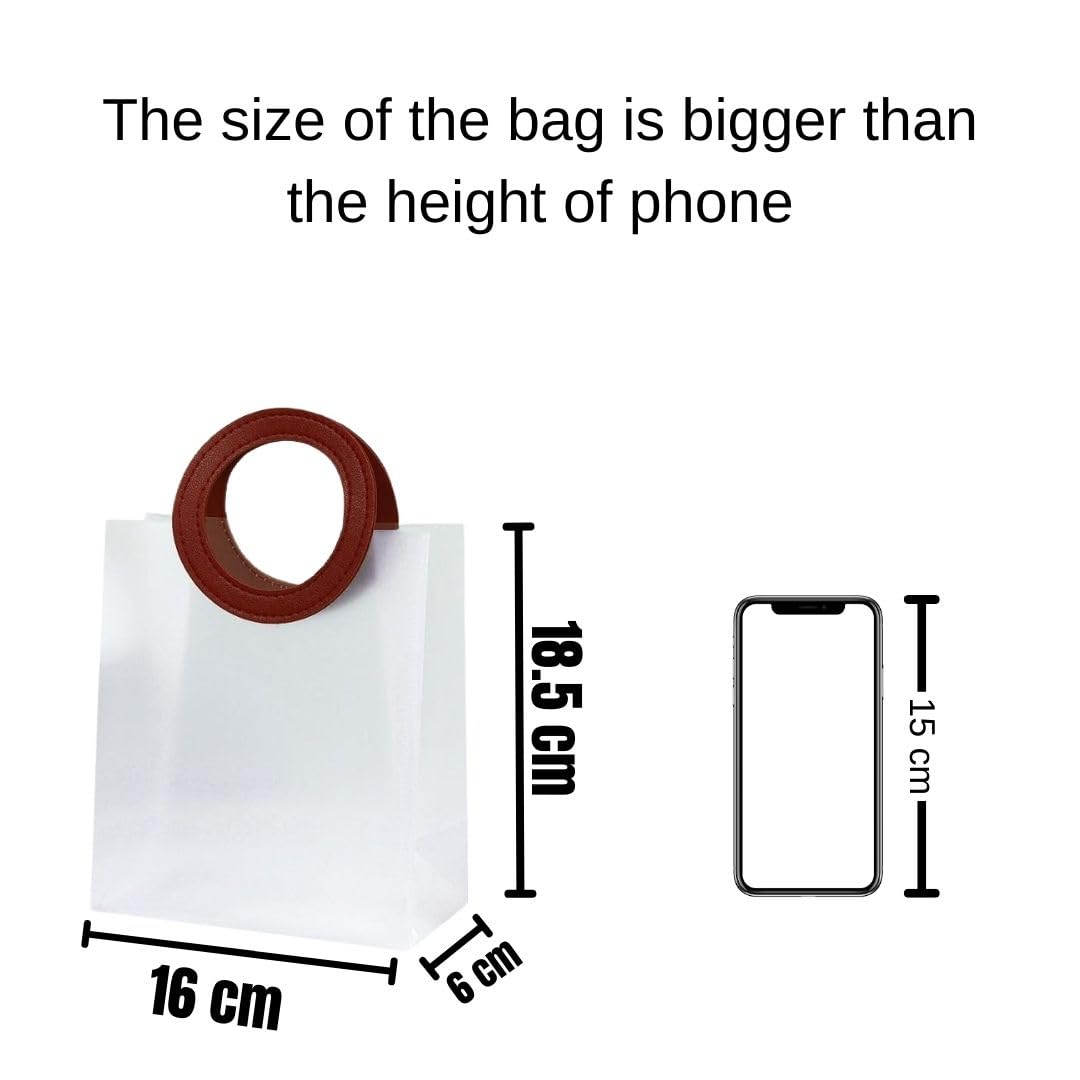 6-Piece Transparent Gift Bags with Round Leather Handles - Valentine's Day, Wedding, Party Favor, Shopping & Hamper Bags (Red, 18.5