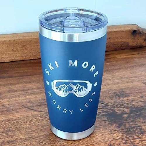 20oz Insulated Coffee Tumbler for Skiing - Navy Blue Travel Mug, Leak-Proof Stainless Steel Thermos, Perfect Ski Gift for Men | Great for Mountain Adventures, Winter Sports & Outdoor Activities
