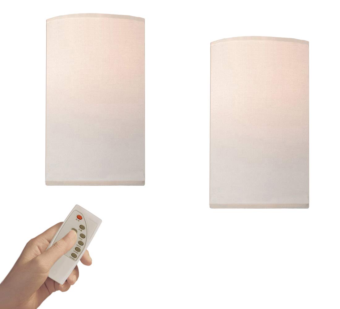 Kiven 2-Pack Battery Operated Wall Sconces with Remote - 11.8 Inch Fabric Wall Lamps, 3 Lighting Modes & Dimmable Display with Timer - Perfect for Bedroom, Bathroom, Hallway & Nursery Decor (White)