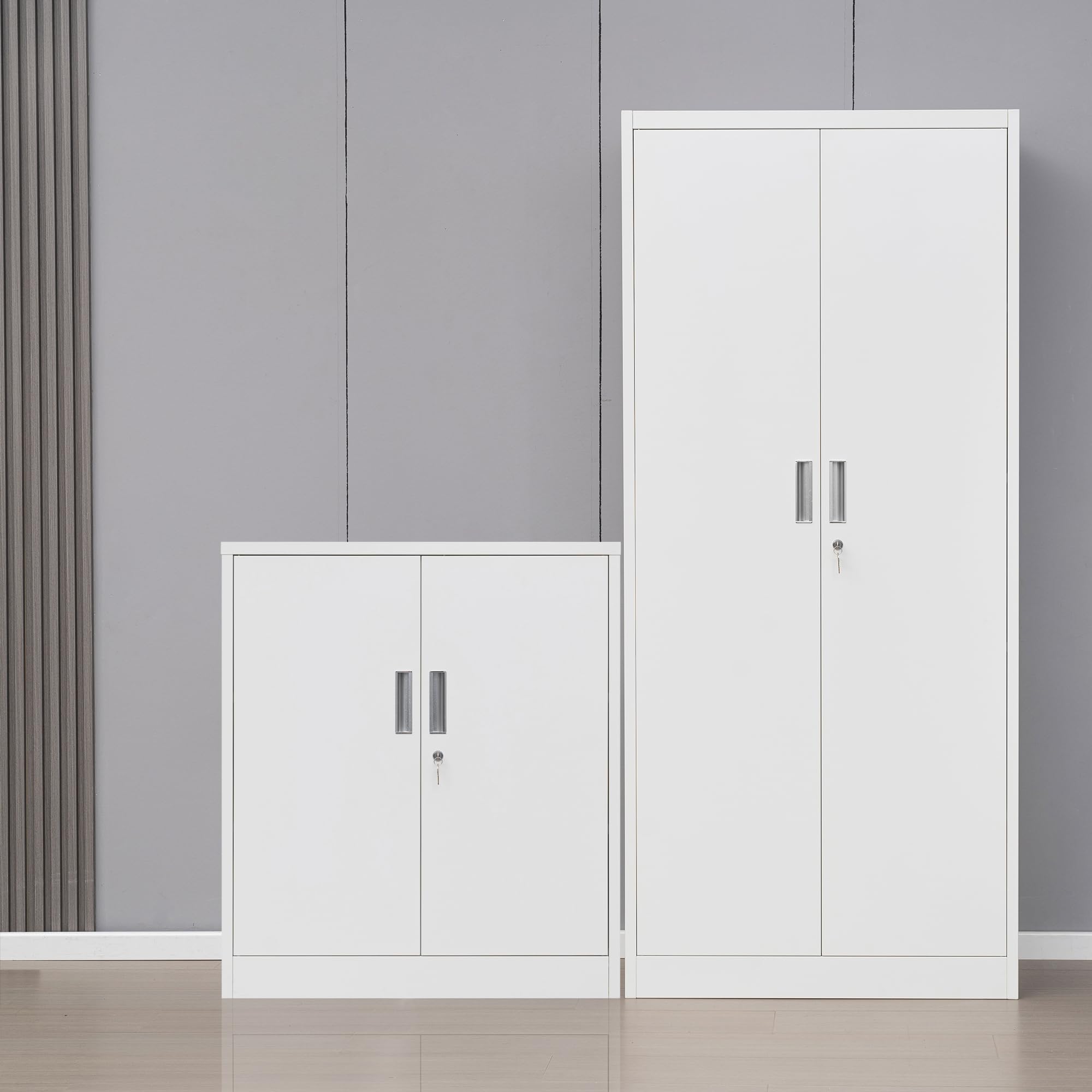 White Metal Storage Cabinet with Locking Doors & Adjustable Shelves - Secure Organizer for Office, Garage, Home & Workshop - Perfect for Tools, Documents & Household Supplies