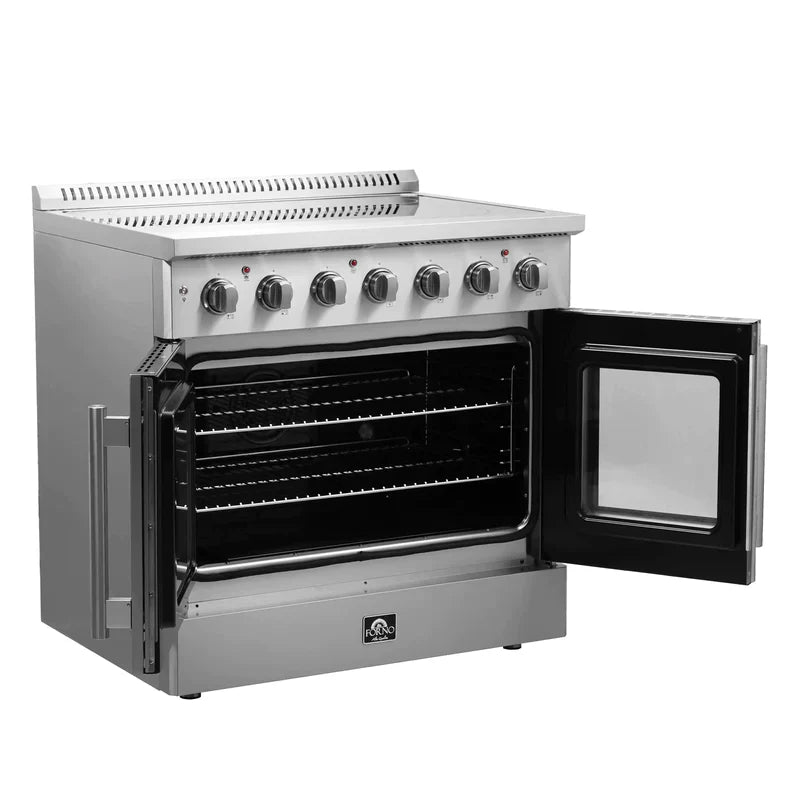 FORNO Galiano 36 Inch Stainless Steel French Door Electric Range with Convection Oven - FFSEL6917 36 | Perfect for Modern Kitchens, Baking & Family Cooking