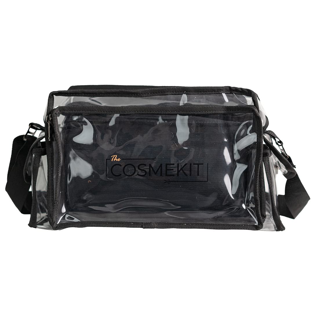 CosmeSet Clear PVC Makeup Organizer Bag with 7+ Storage Sections - Thick Travel Cosmetic Case for Makeup Brushes & Toiletries | Perfect for Travel, Gym & Daily Organization