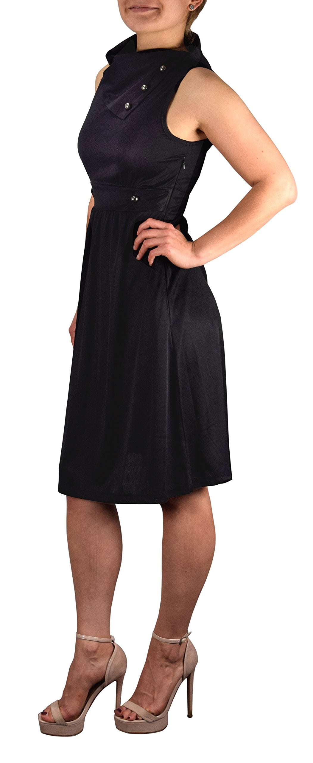 Women's Casual Sleeveless A-Line Dress with Fold-Over Collar - Perfect for Summer Outings, Beach Vacations & Brunch Dates
