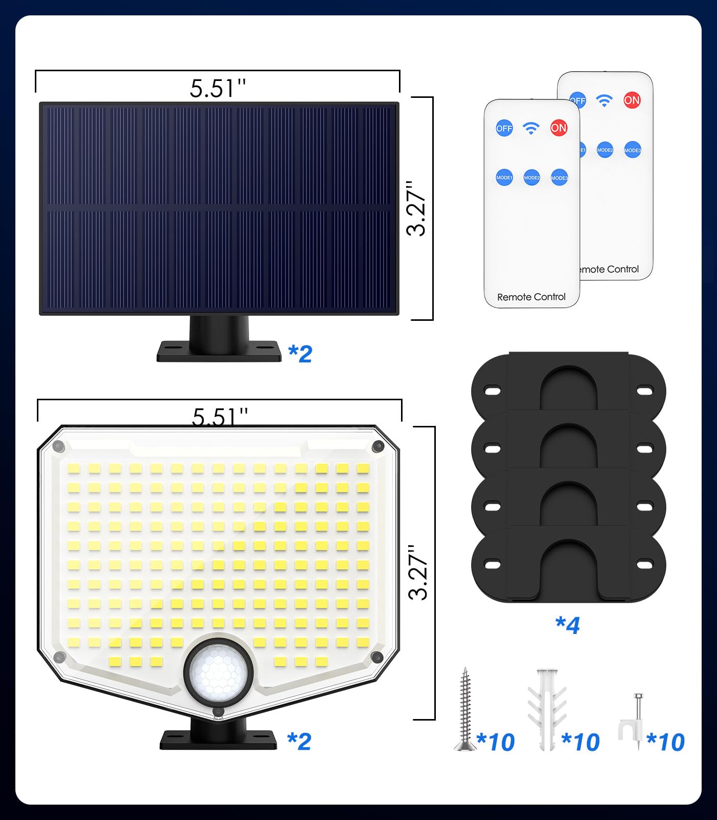 MoKo 222 LED Solar Motion Sensor Outdoor Lights - Super Bright Waterproof Flood Lights with Remote Control & 16.4 Ft Cable (3000mAh Battery) for Wall, Patio, Yard, Garage, Garden - 2 Pack - Perfect for Security Lighting and Landscape Illumination