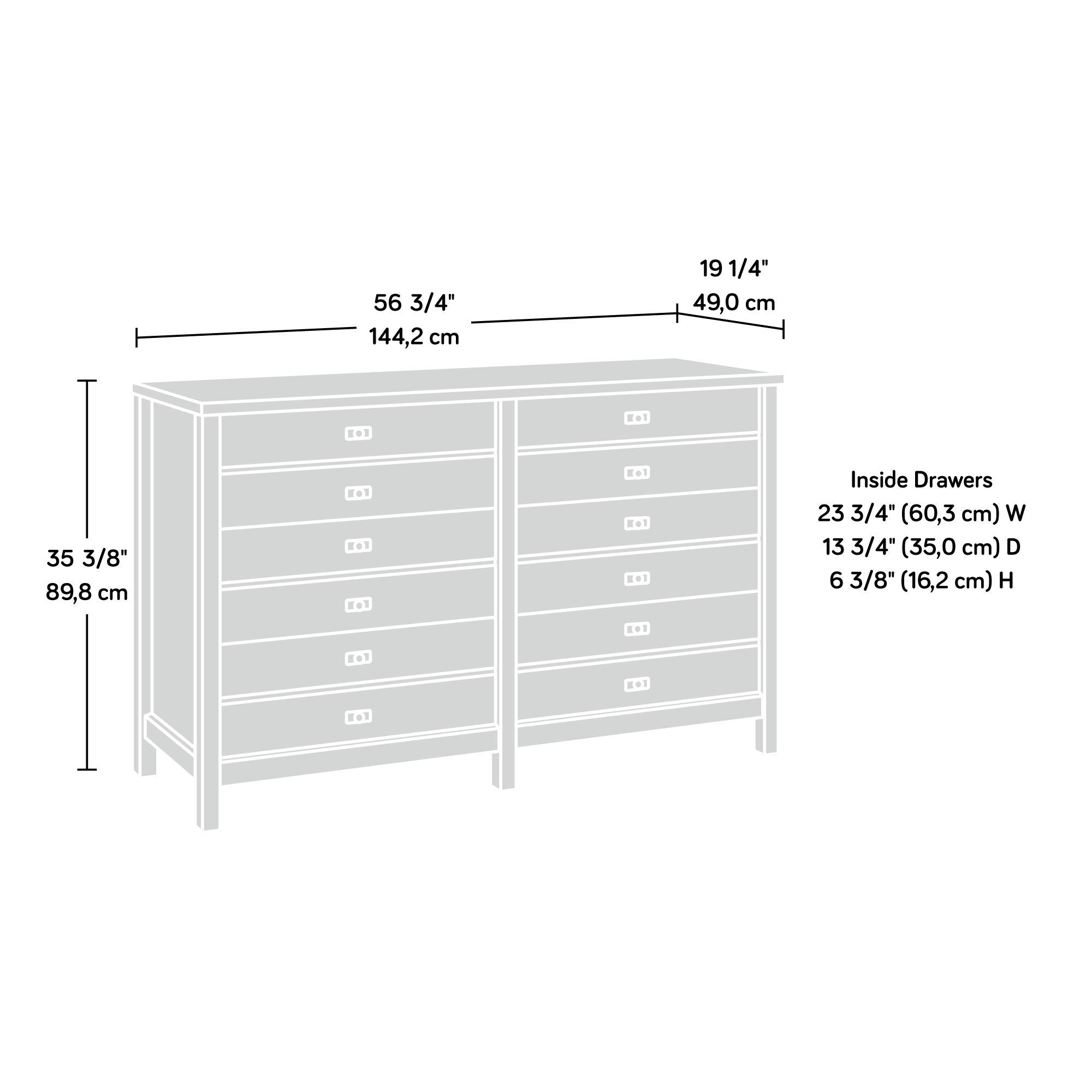 Sauder Cottage Road 6-Drawer Bedroom Dresser in Raven Oak Finish - Stylish Wooden Chest of Drawers for Bedroom Storage & Organization