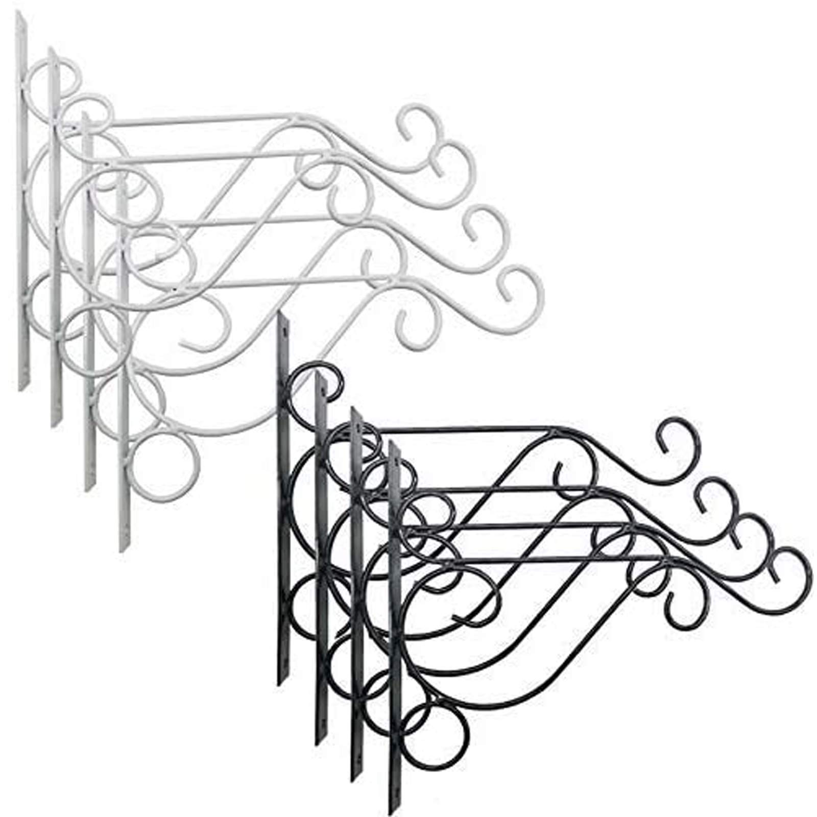 TIHOOD Metal Plant Bracket Wall Mount Hooks - Heavy Duty Iron Hangers for Bird Feeders, Lanterns, Wind Chimes & Planters (4 Black + 4 White) - Perfect for Outdoor Garden & Patio Decor
