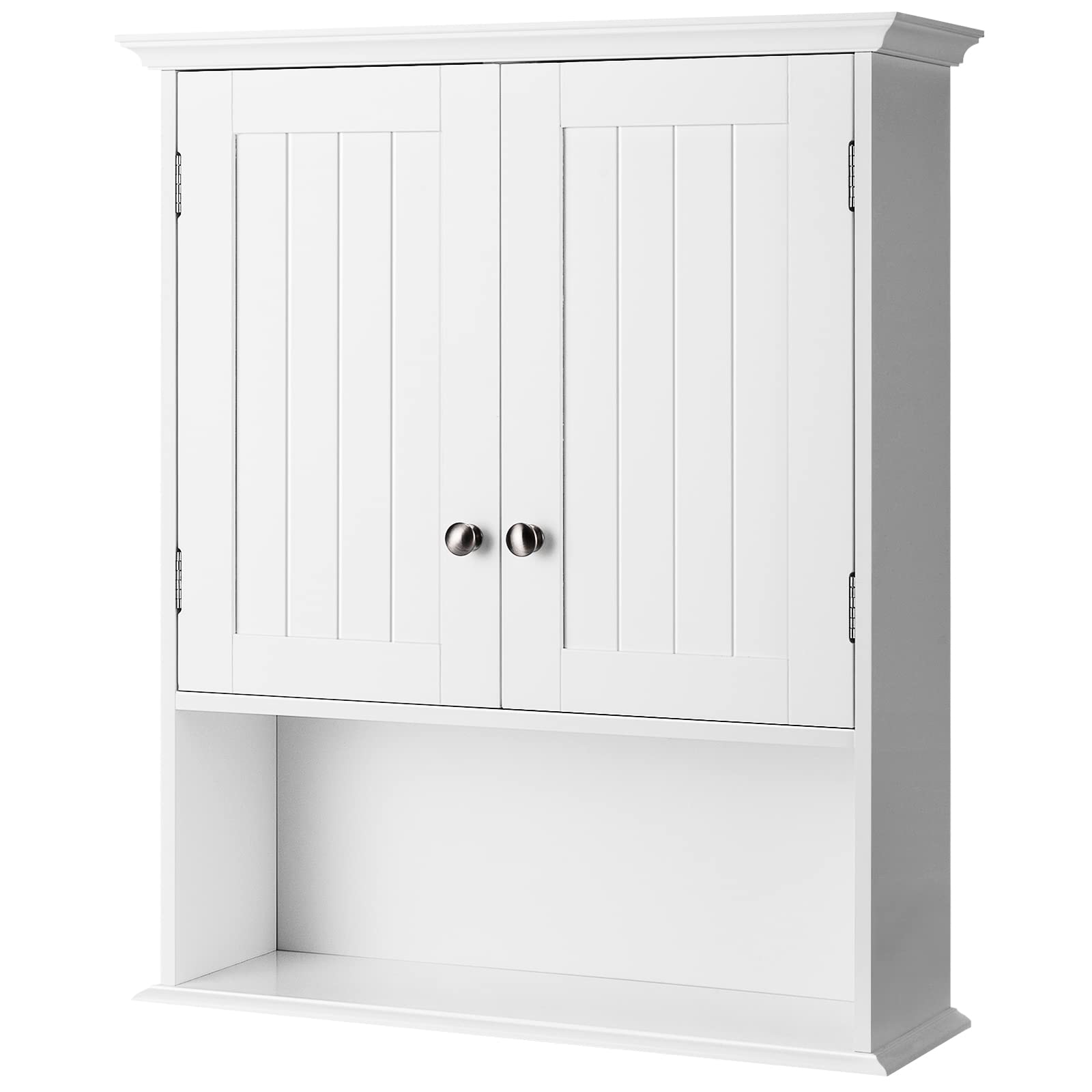 Tangkula Wall Mounted Bathroom Storage Cabinet - Wooden Hanging Medicine Cabinet with Doors & Shelves for Bathroom, Kitchen, Living Room Organization | Perfect for Small Spaces, Apartment Storage & Home Decor