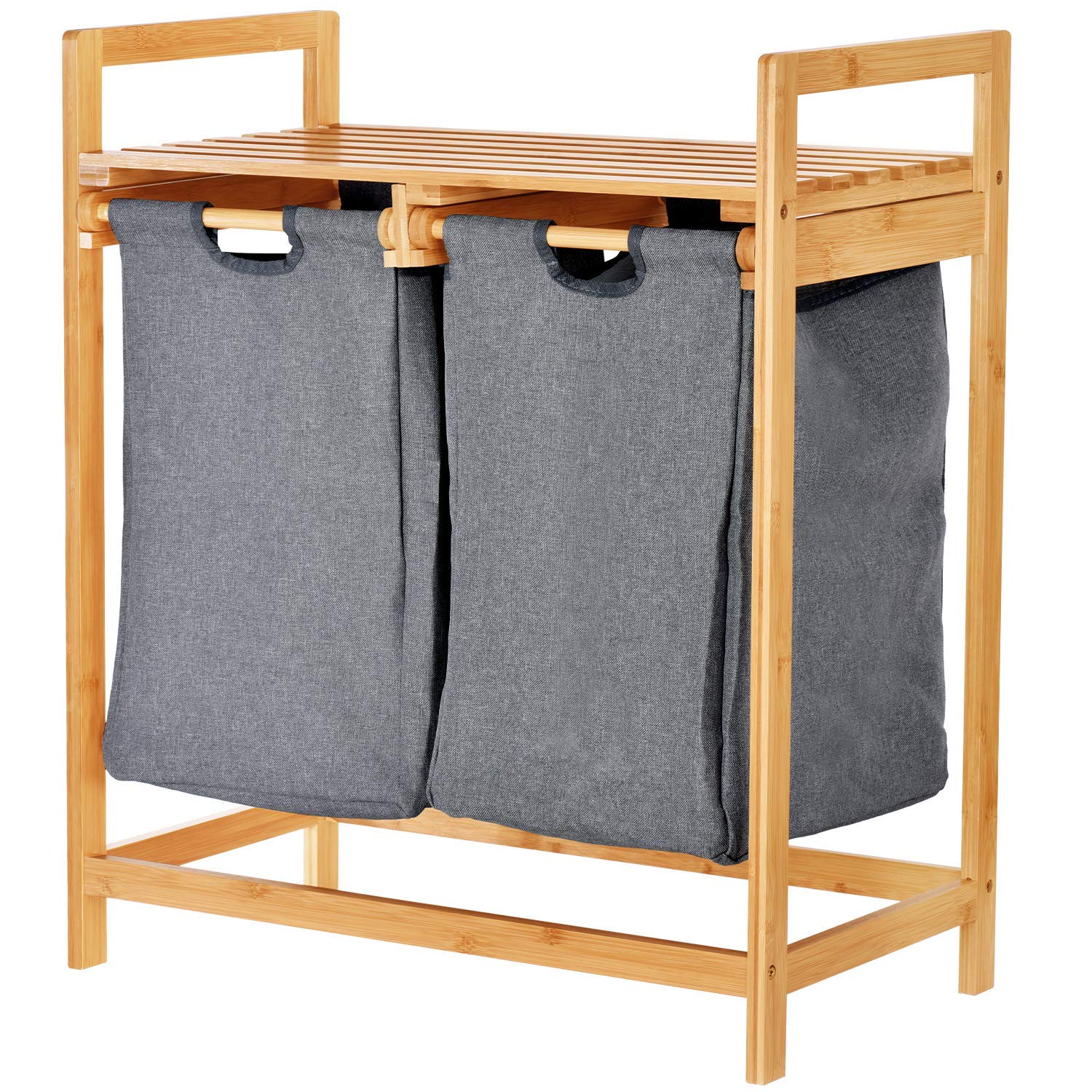 Bamboo Hamper with Dual Compartments & 5-Tier Freestanding Bathroom Organizer Shelf - ToiletTree Premium Bamboo Storage Bundle for Laundry, Towels & Bath Essentials | Space-Saving Bathroom Organization Solution