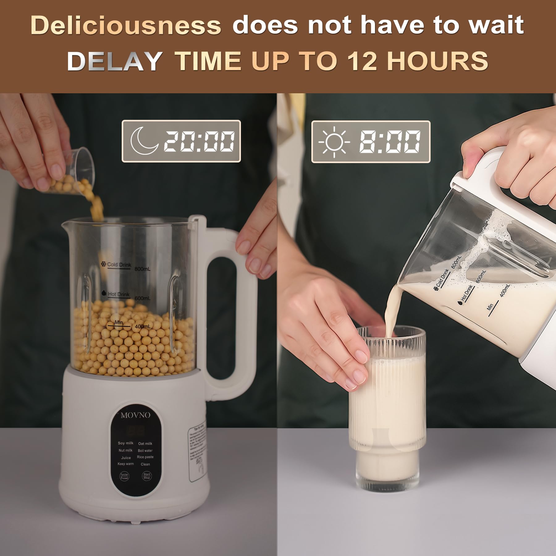 8-in-1 Nut Milk Maker Machine - 800ml Capacity for Homemade Almond, Oat, Coconut & Soy Milk | Automatic Plant-Based Beverage Blender with Delay Start, Keep Warm & Boil Water Functions | Perfect for Vegan, Keto & Dairy-Free Diets at Home