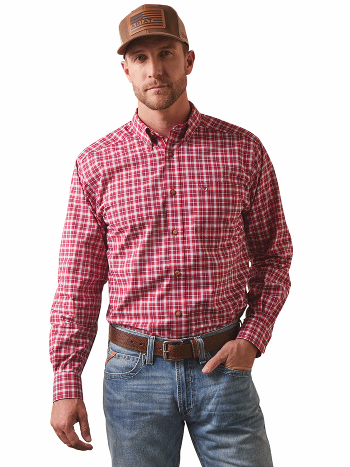 Ariat Men's Pro Series Indiana Fitted Shirt - Rose Red | Western Work Shirt for Ranch, Rodeo & Outdoor Activities