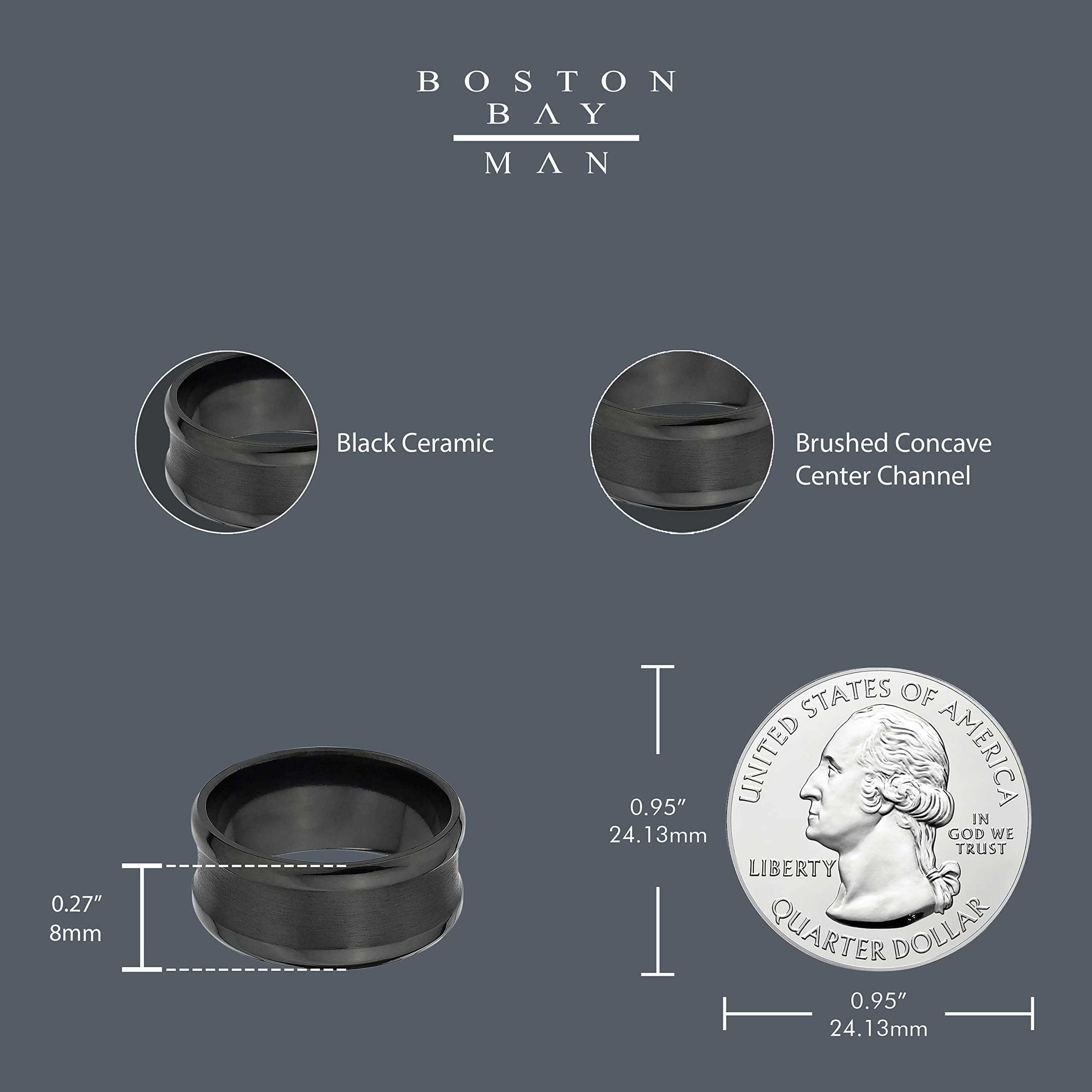 Boston Bay Diamonds Black Ceramic Unisex Comfort Fit Wedding Band & Fashion Ring for Men & Women - 6mm, 7mm, 8mm Width Options - Perfect for Weddings, Anniversaries & Everyday Wear