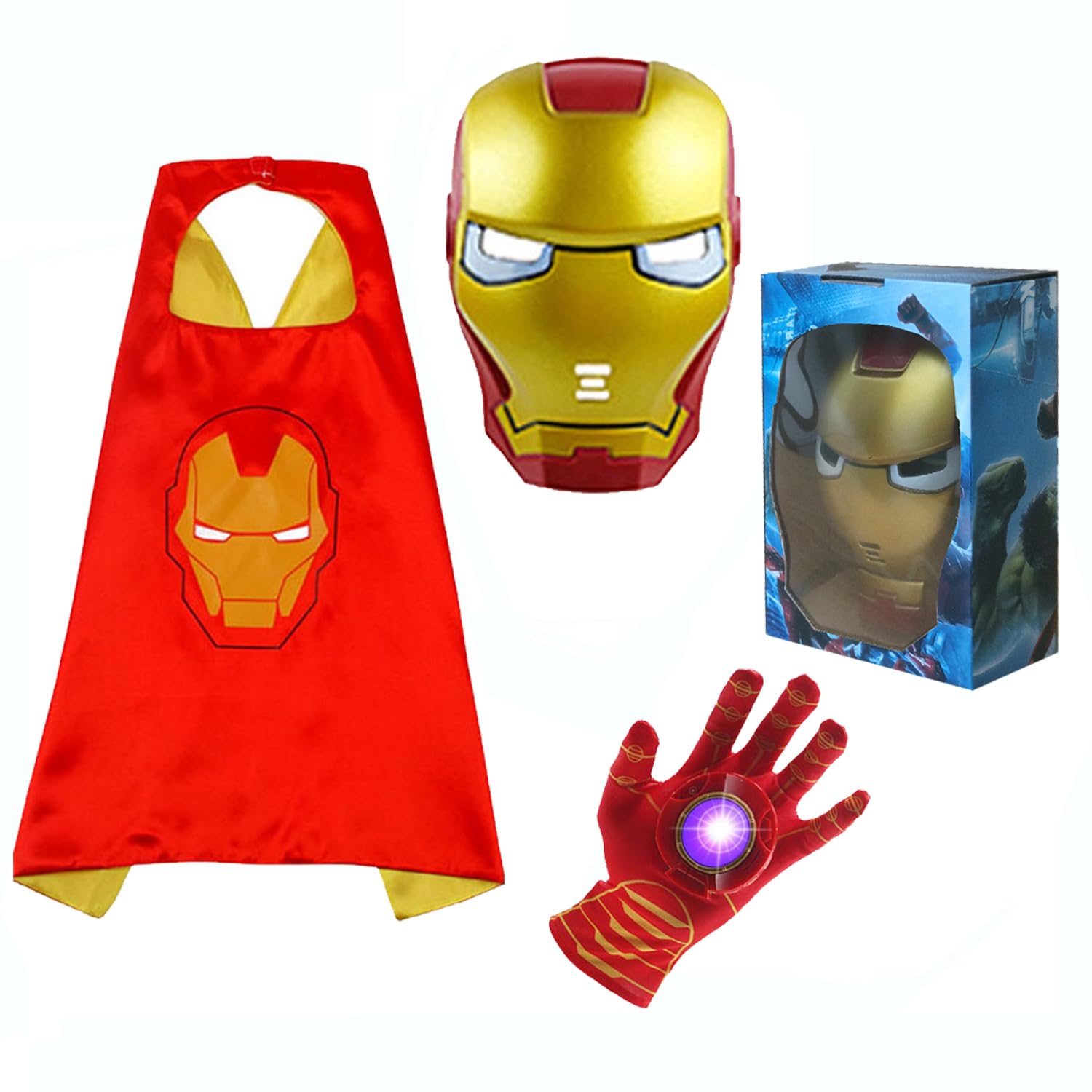 Superhero Roleplay Set - LED Light Up Gloves, Voice-Activated Toy, Glowing Eye Mask & Satin Cape for Kids | Halloween Costume, Birthday Gift & Dress-Up Play