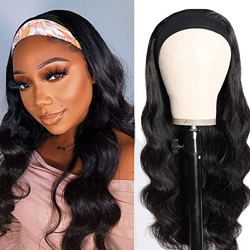 Feibin Headband Wig Human Hair Wigs for Black Women - 12 Inch Body Wave Glueless Wear and Go Wig - Machine Made No Lace Front - 150% Density Natural Color - Perfect for Daily Wear, Parties & Christmas Events