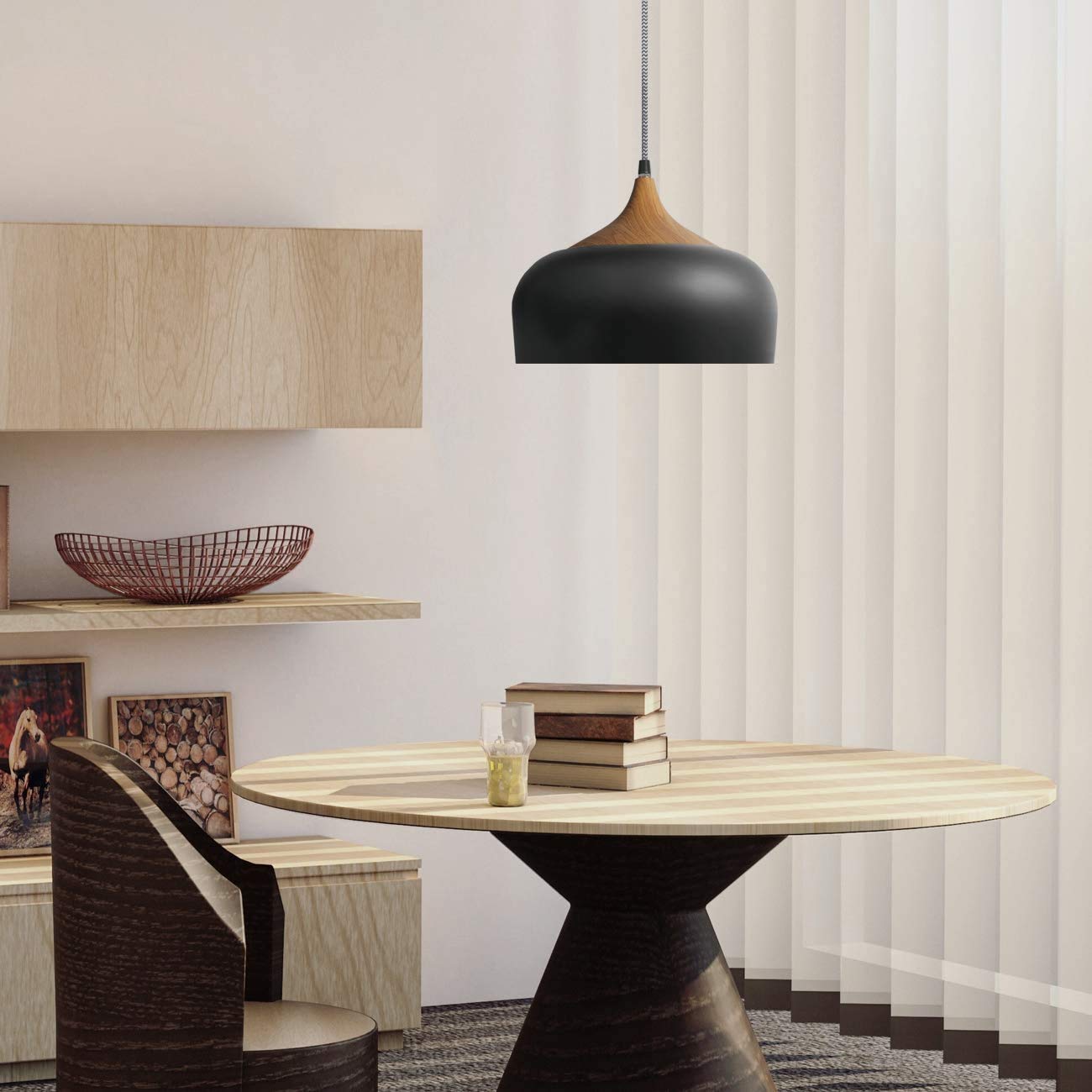 Dimmable Plug in Pendant Light - Modern Hanging Lamp for Home, Office, Bedroom, Dining Room & Cafe | Black Finish | Perfect for Ambient Lighting & Space Saving