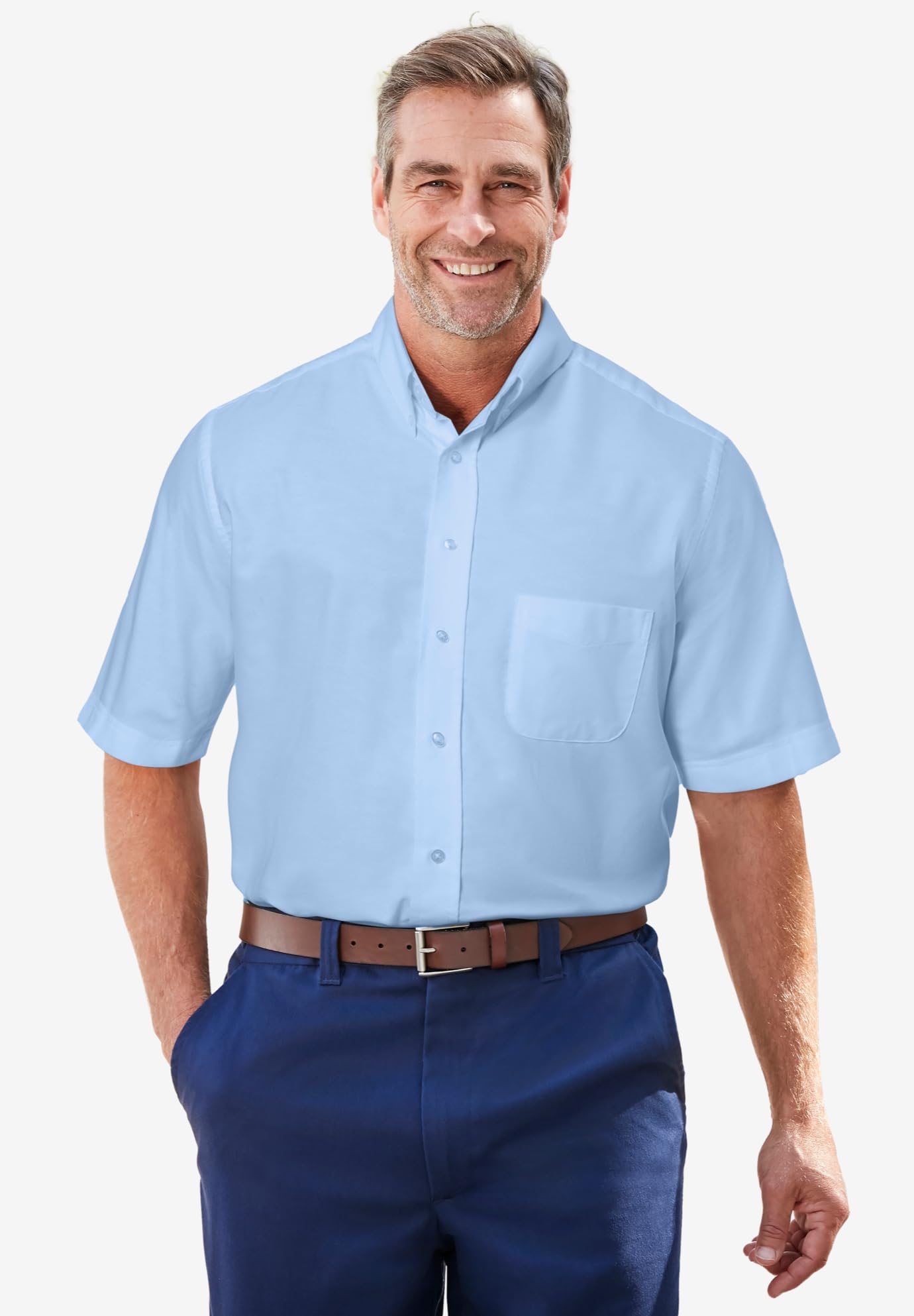 KingSize Men's Big & Tall Wrinkle-Free Short Sleeve Oxford Dress Shirt for Business Casual & Office Wear | Comfortable Formal Shirt for Large Men