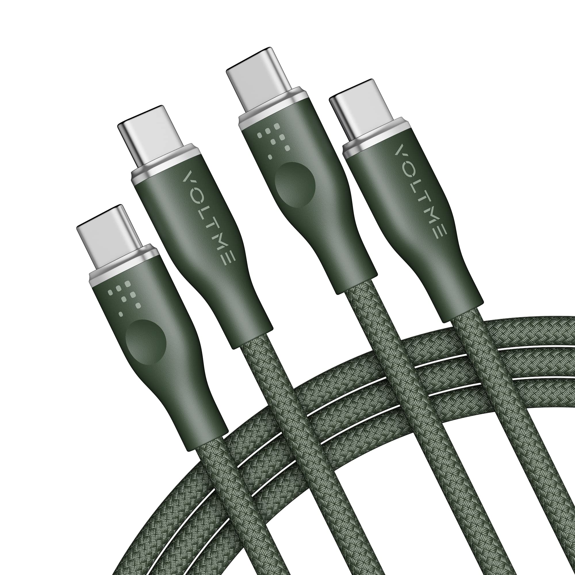 VOLTME 6ft 100W USB C to USB C Cable (2-Pack) - Fast Charging Nylon Braided Type C Cable for MacBook Pro 2020, iPad Pro 2021, Galaxy S22, Pixel, Nintendo Switch - Perfect for Home, Office & Travel Charging - Green