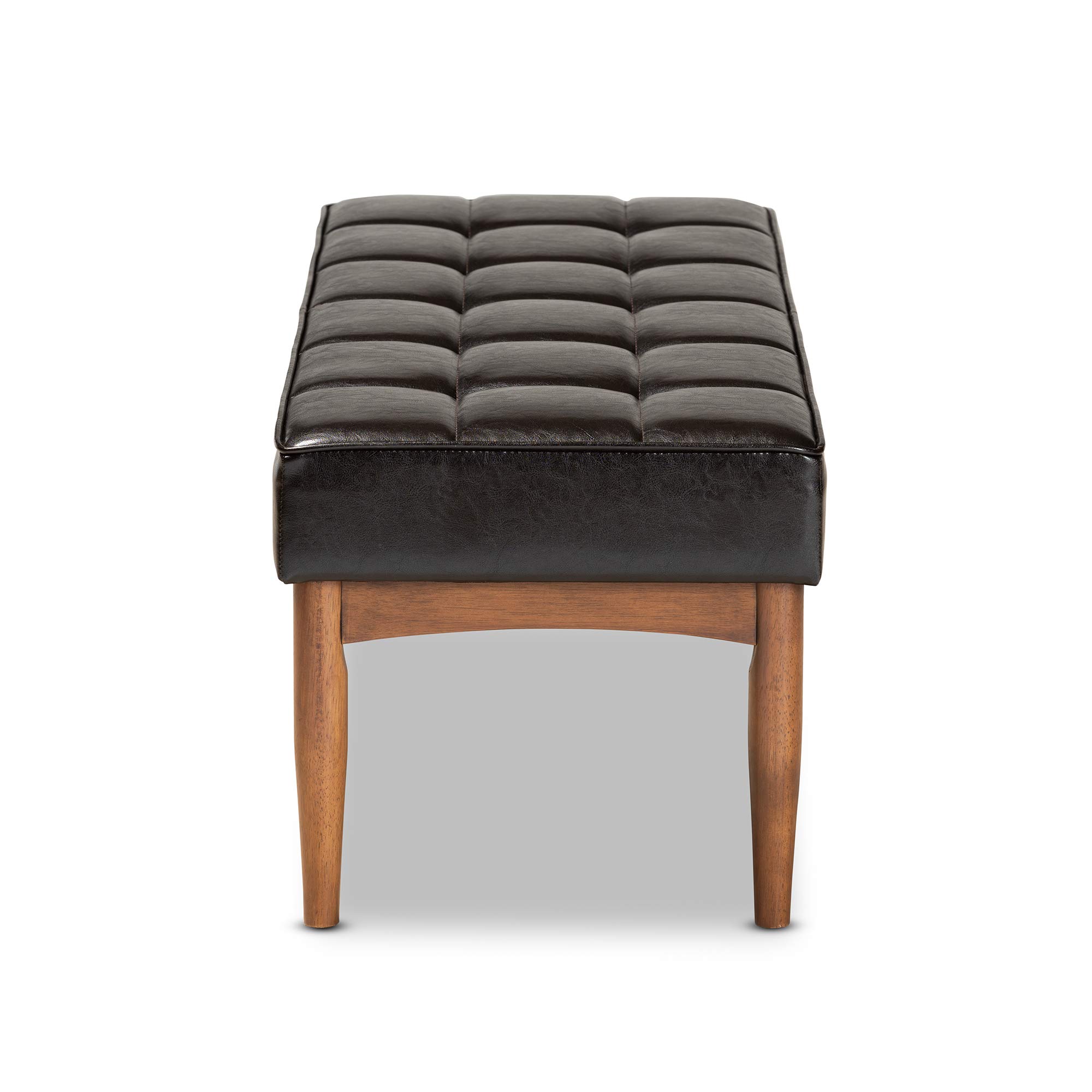 Baxton Studio Sanford Dining Bench - Dark Brown Faux Leather Upholstered Wooden Bench with Walnut Finish - Perfect for Kitchen, Dining Room, and Breakfast Nook Seating