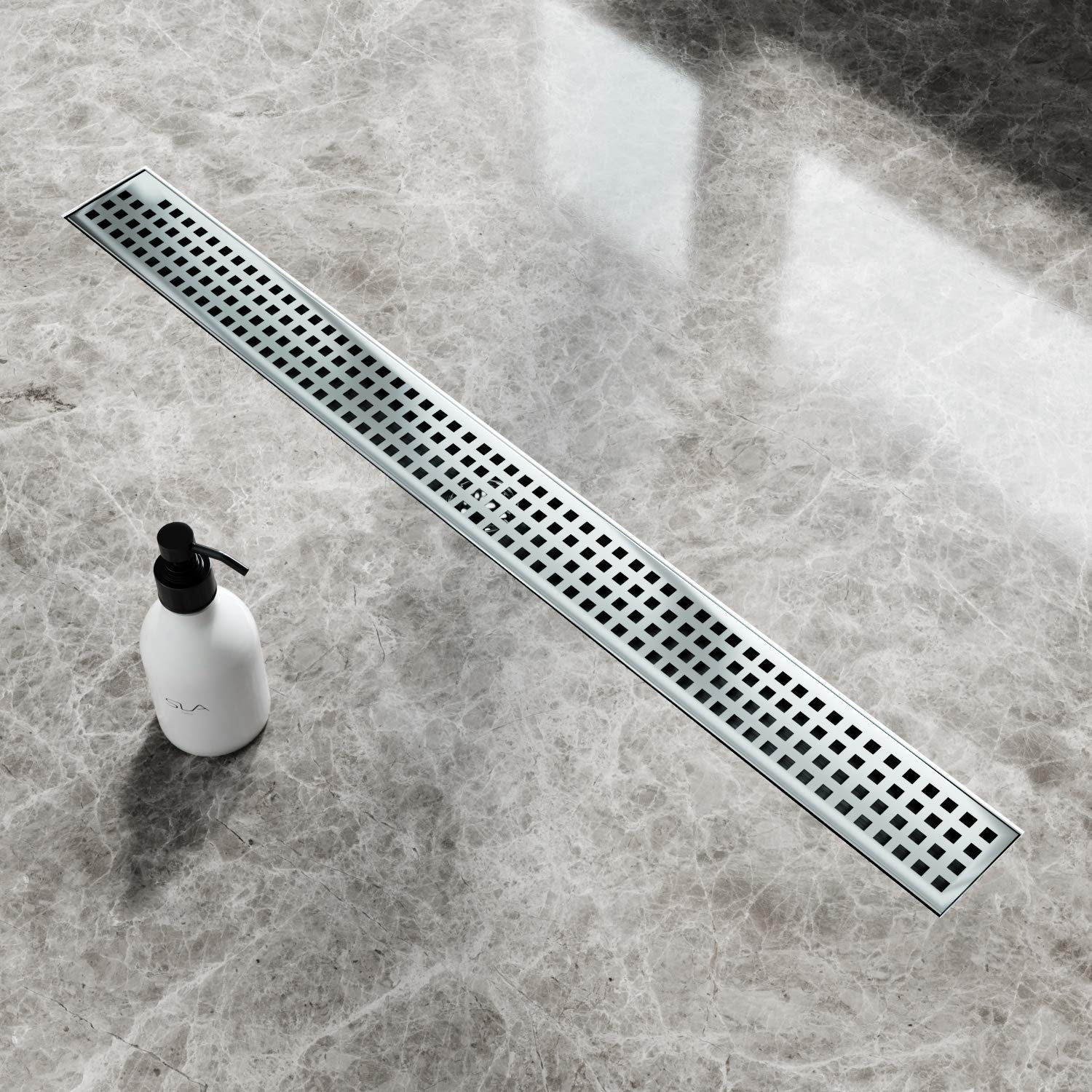 **32 Inch 304 Stainless Steel Linear Shower Drain Cover with Leveling Feet - Rectangle Bathroom Floor Drain Hair Catcher for Modern Showers & Wet Rooms**
